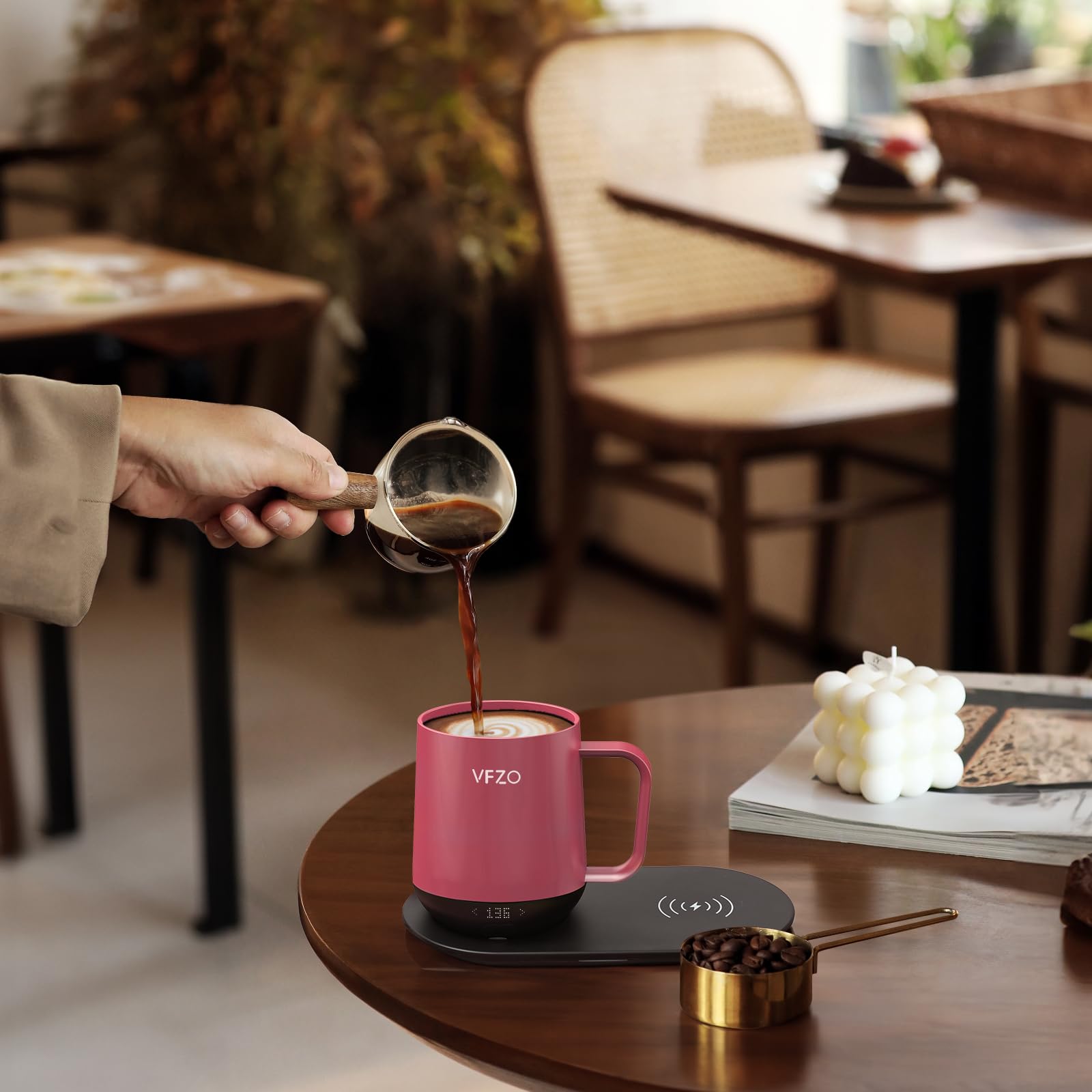 Smart Self-Heating Coffee Mug with Temperature Control & LED Display - 180 Min Battery Life, Fast Wireless Charging (149℉ Max) - Perfect for Office, Travel & Home Use - 12oz Dusty Rose Color