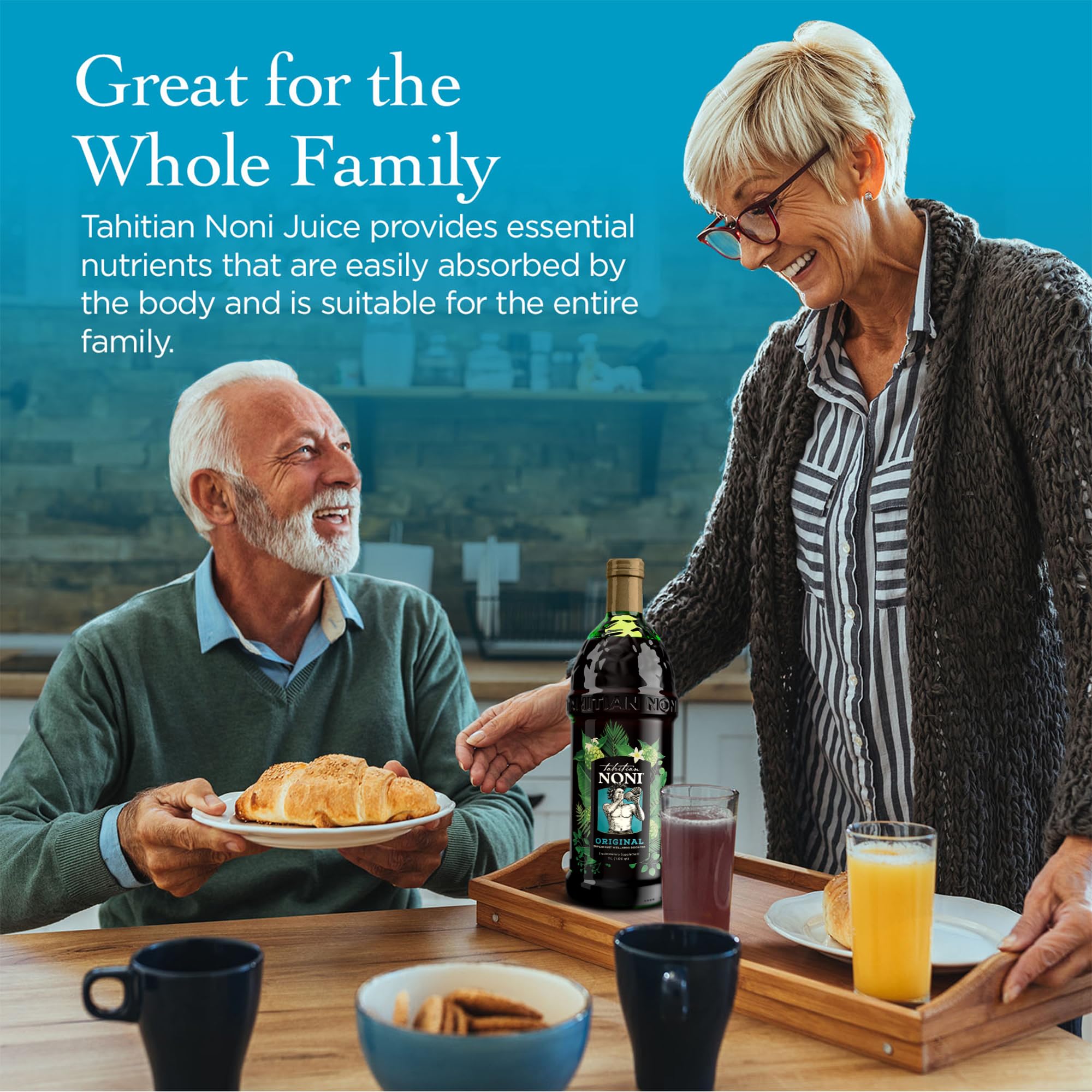 Authentic Tahitian Noni Juice by Morinda - 100% Pure Noni Fruit Puree from Tahiti with Natural Blueberry & Grape (Resveratrol) | All-Natural Daily Wellness Drink | 4 x 1L Bottles | Immune Support & Energy Boost | Perfect for Morning Routine & Healthy Lifestyle