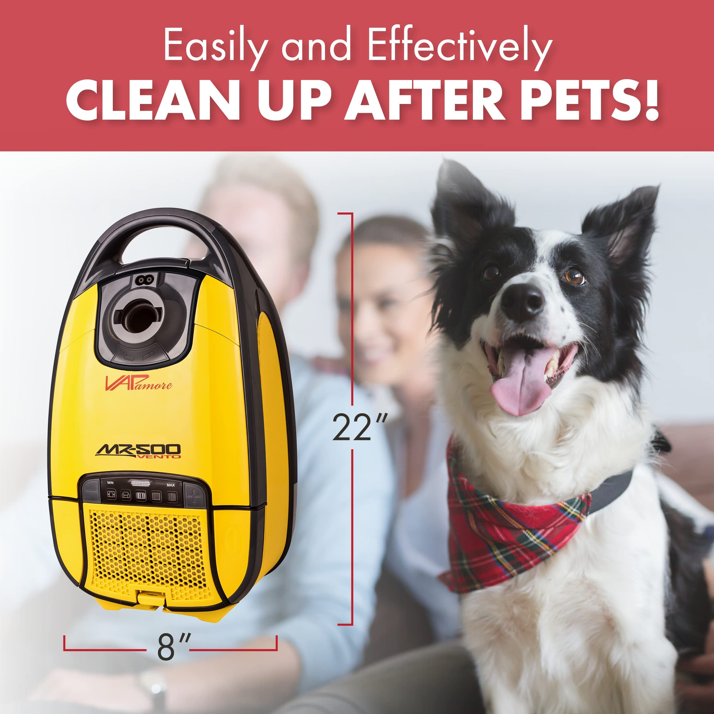Vapamore MR-500 Vento Professional Canister Vacuum Cleaner with HEPA Filtration & Pet Hair Tools - Multi-Surface Cleaning for Carpets, Hard Floors & Upholstery - Perfect for Home, Office & Pet Owners