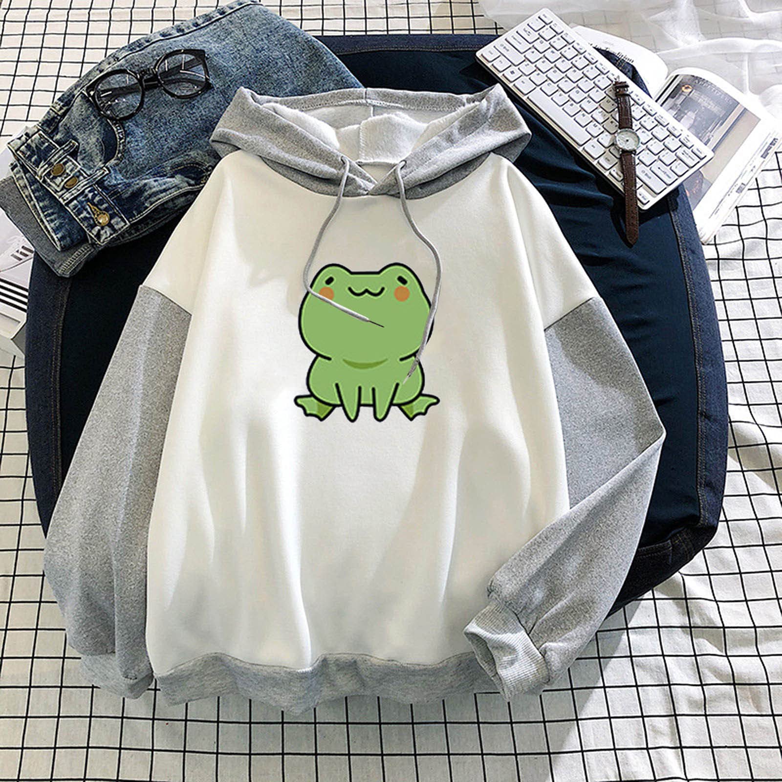 NaRHbrg Women's Cute Frog Hoodie - Soft Loose Pullover Sweatshirt for Teen Girls & Women | Casual Wear, Street Fashion, Cozy Outfit
