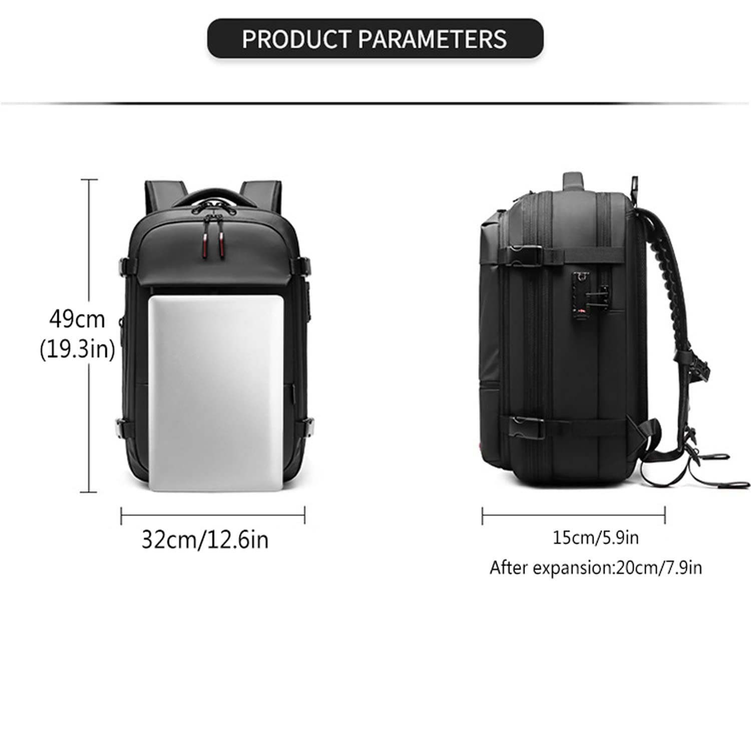 **19 Inch Expandable Laptop Backpack for Men - Large Capacity Vacuum Compression Travel Backpack with Dry/Wet Separation - Perfect for Business, Commuting & Outdoor Adventures (Black)**
