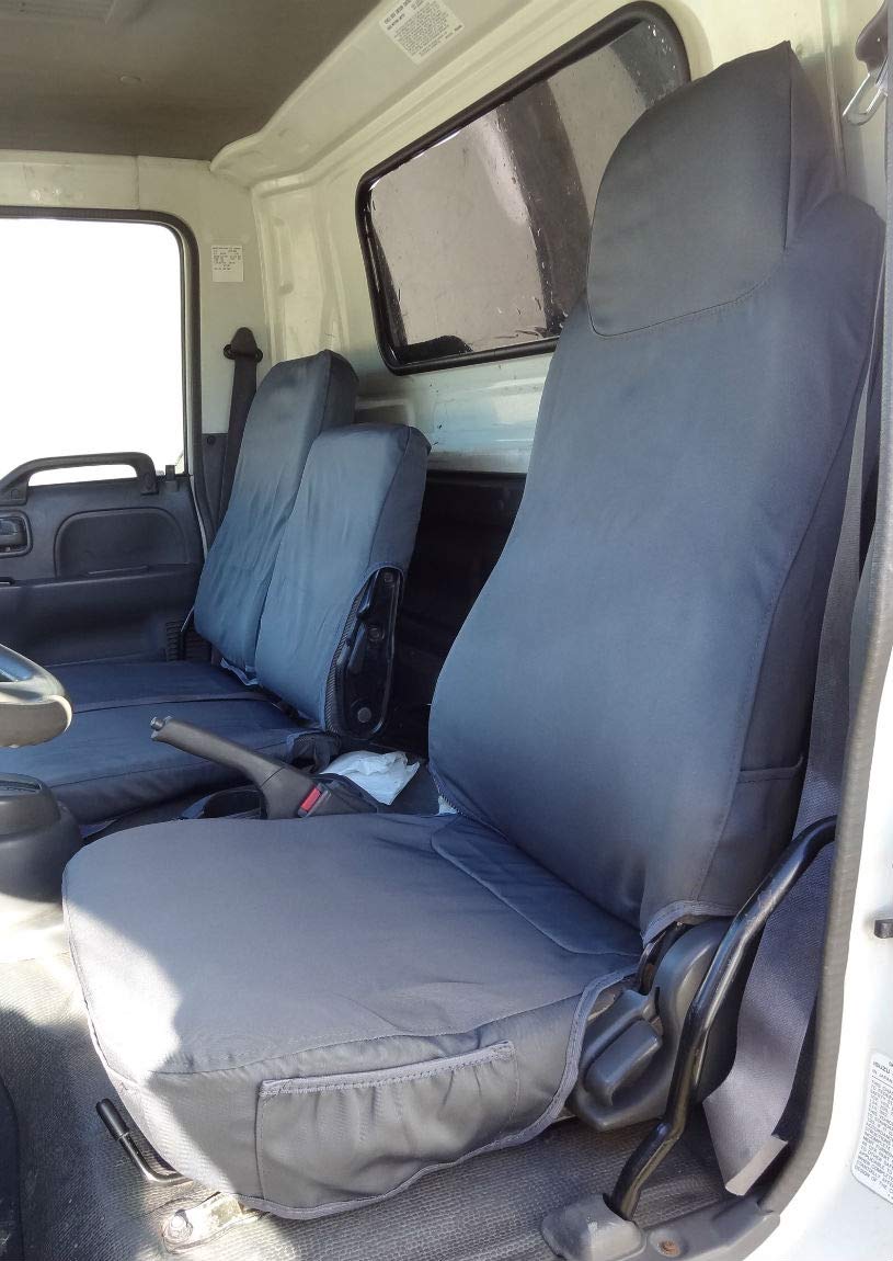 Durafit Seat Covers for 1995-2005 Isuzu NPR & GMC 4500 Commercial Work Trucks - 40/60 Split Comfortable & Durable Gray Automotive Twill Fabric Seat Protectors - Perfect for Delivery, Construction & Fleet Vehicles
