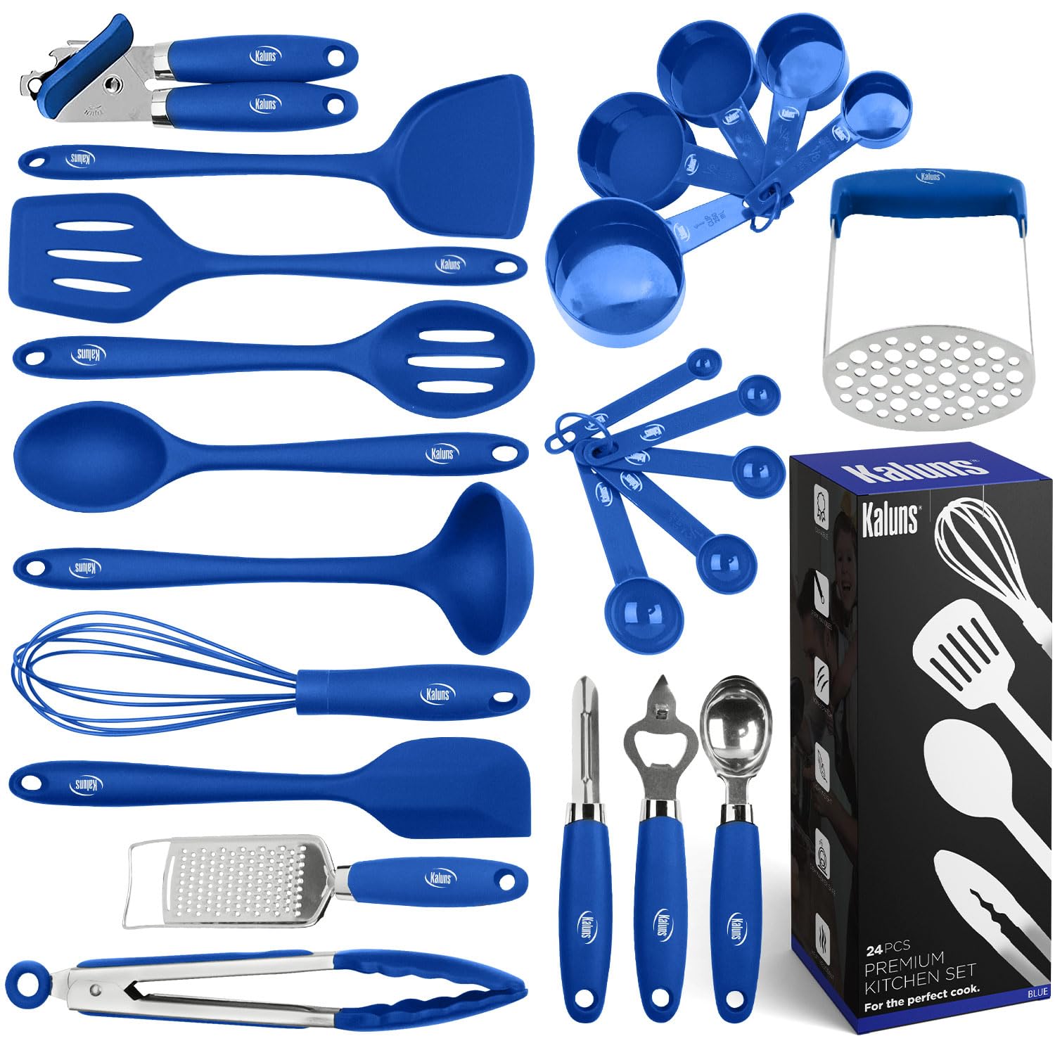 Kaluns 24-Piece Silicone Cooking Utensils Set - Can Opener, Masher, Turner, Spatula - Heat Resistant & Non-Stick Kitchen Tools with Premium Silicone & Stainless Steel - Perfect for Baking, Frying & Everyday Cooking