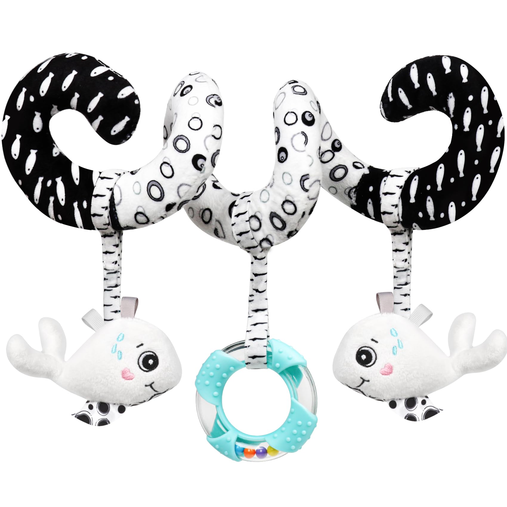 Black and White High Contrast Sensory Toys for Babies - Spiral Hanging Stroller & Car Seat Plush Activity Toy | Newborn Developmental Gift for Baby Shower, Easter Basket, Birthday Party Favors | Perfect for Visual Stimulation and Early Learning