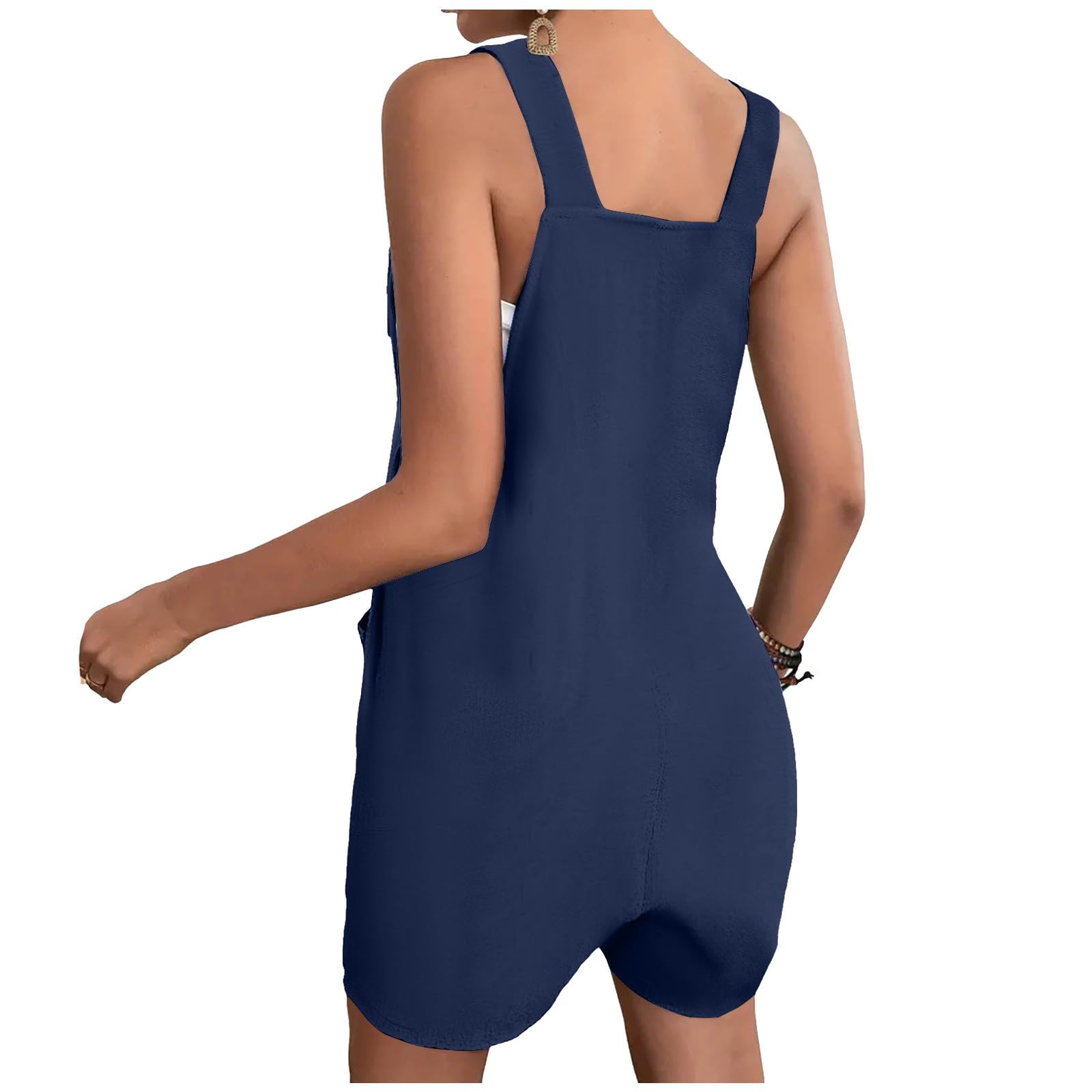 Luooli Women's Casual Loose Sleeveless Overalls Jumpsuit - One-Piece Wide Leg Romper with Pockets | Navy Blue Garden Overalls for Women (Size Large) | Perfect for Outdoor Activities, Gardening & Casual Wear