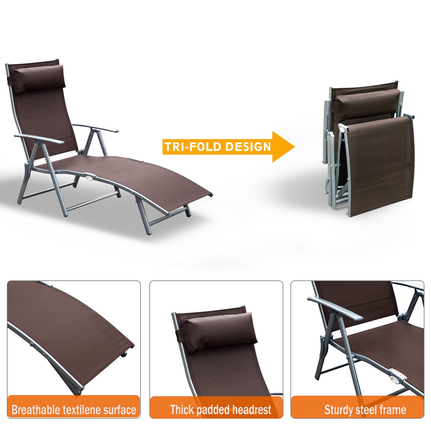 Adjustable Folding Chaise Lounge Chair - Reclining Outdoor Patio Pool Beach Sun Chair for Camping, Backyard & Relaxation by SHG | Perfect for Sunbathing, Lounging & Outdoor Leisure