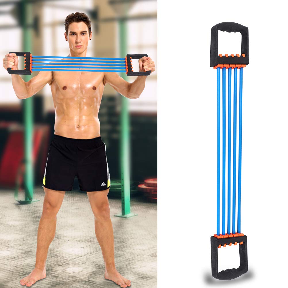 **5-in-1 Resistance Chest Expander with 5 Rubber Ropes - Arm & Chest Exercise Equipment for Men - Home Gym Workout Band for Pilates, Push Ups & Full Body Training - Perfect for Strength Training & Muscle Building**