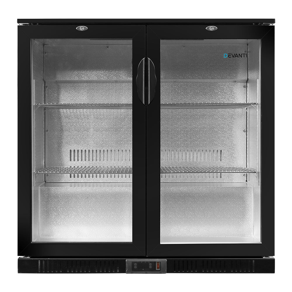 Devanti 198L Bar Fridge with Dual Glass Door & Interior Light - Black - Perfect for Home Bars, Offices, and Entertainment Spaces