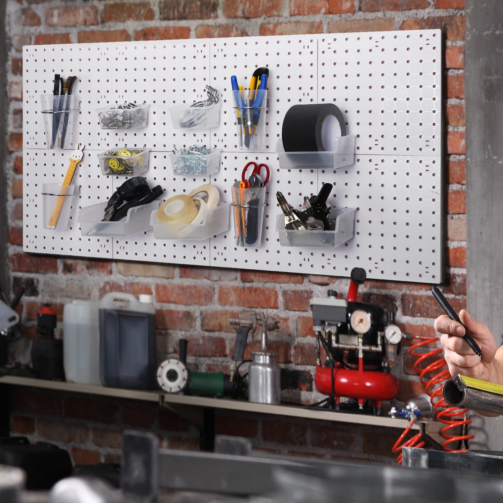 Roowest 60 Pcs Clear Pegboard Organizer Set with Hooks & Bins - Wall Mount Storage Solution for Office, Garage, Craft Room & Workshop Accessories Organization
