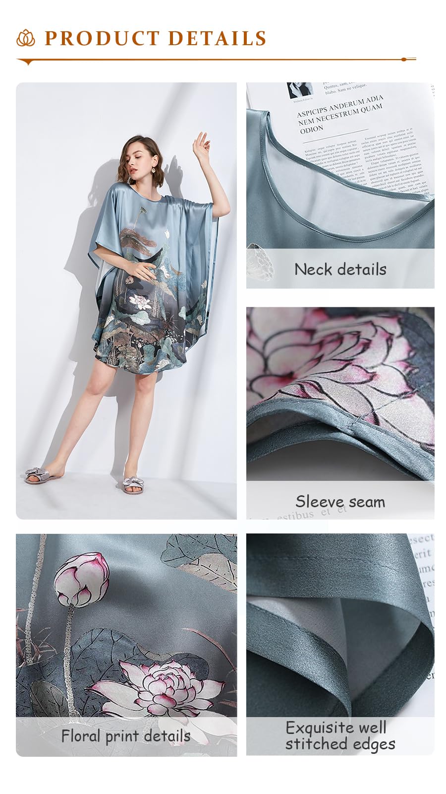100% Pure Mulberry Silk Batwing Tunic Dress & Luxury Nightgown - Plus Size 2-in-1 Design for Women, Oversized Comfort for Lounge, Sleepwear & Elegant Evening Wear