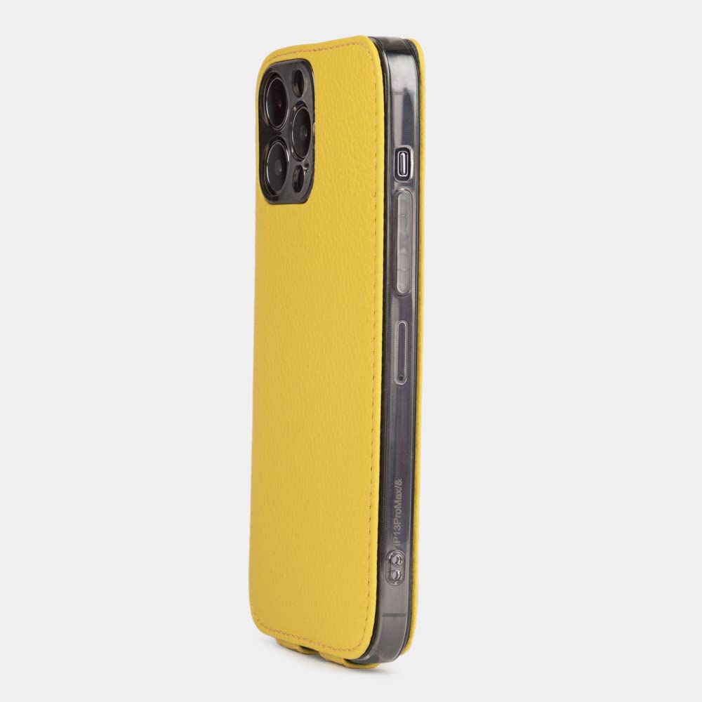 Premium Ultra Thin Leather Wallet Case for iPhone 13 Pro - Patented French Design - Slim RFID Blocking Phone Cover with Card Slots [Yellow] - Perfect for Everyday Use, Travel & Business