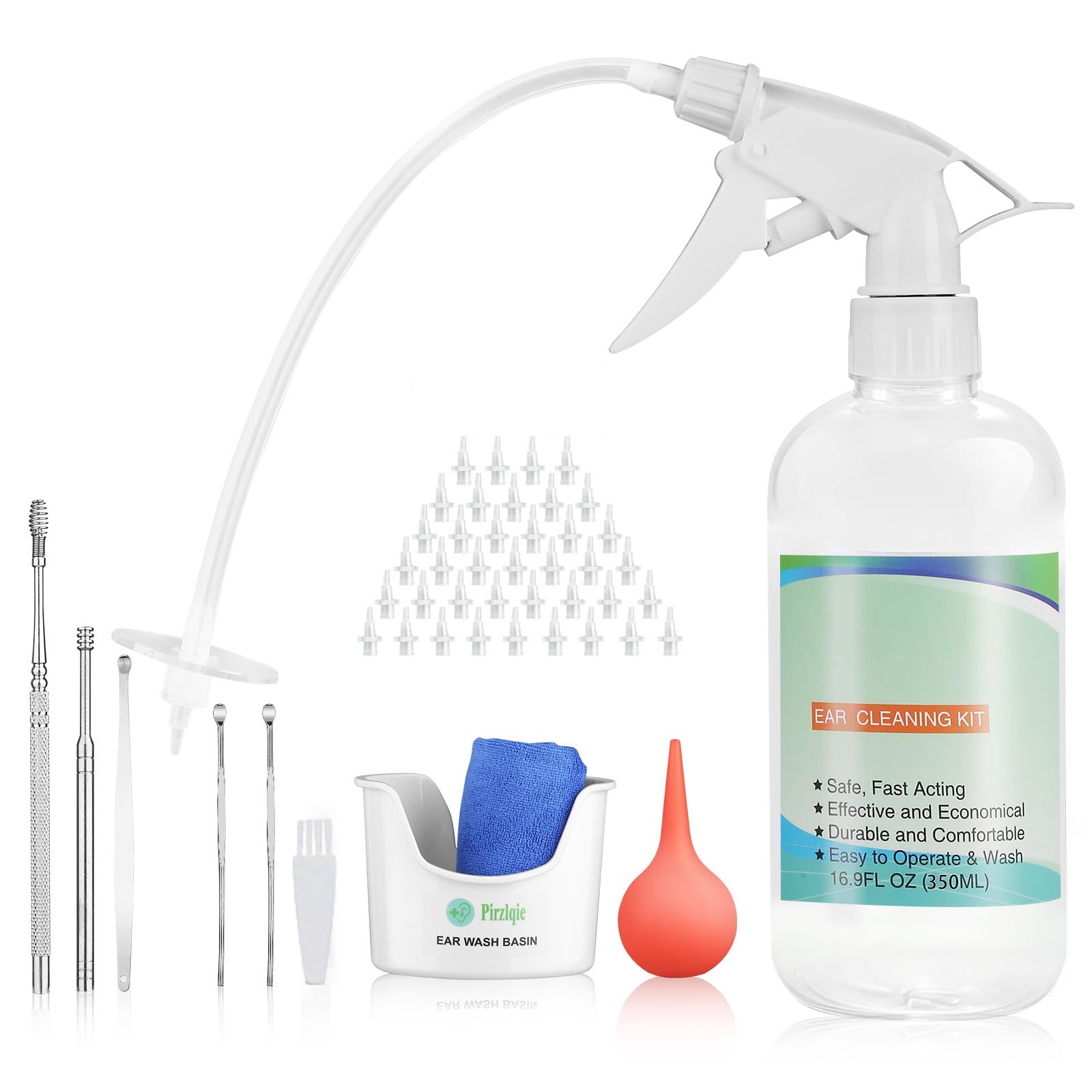 **Safe Ear Wax Removal Kit for Adults & Kids - Gentle Ear Cleaning Tool with Basin, Syringe, Curette, Towel & 40 Disposable Tips - Easy-to-Use Ear Irrigation & Flush Device for Home Use**