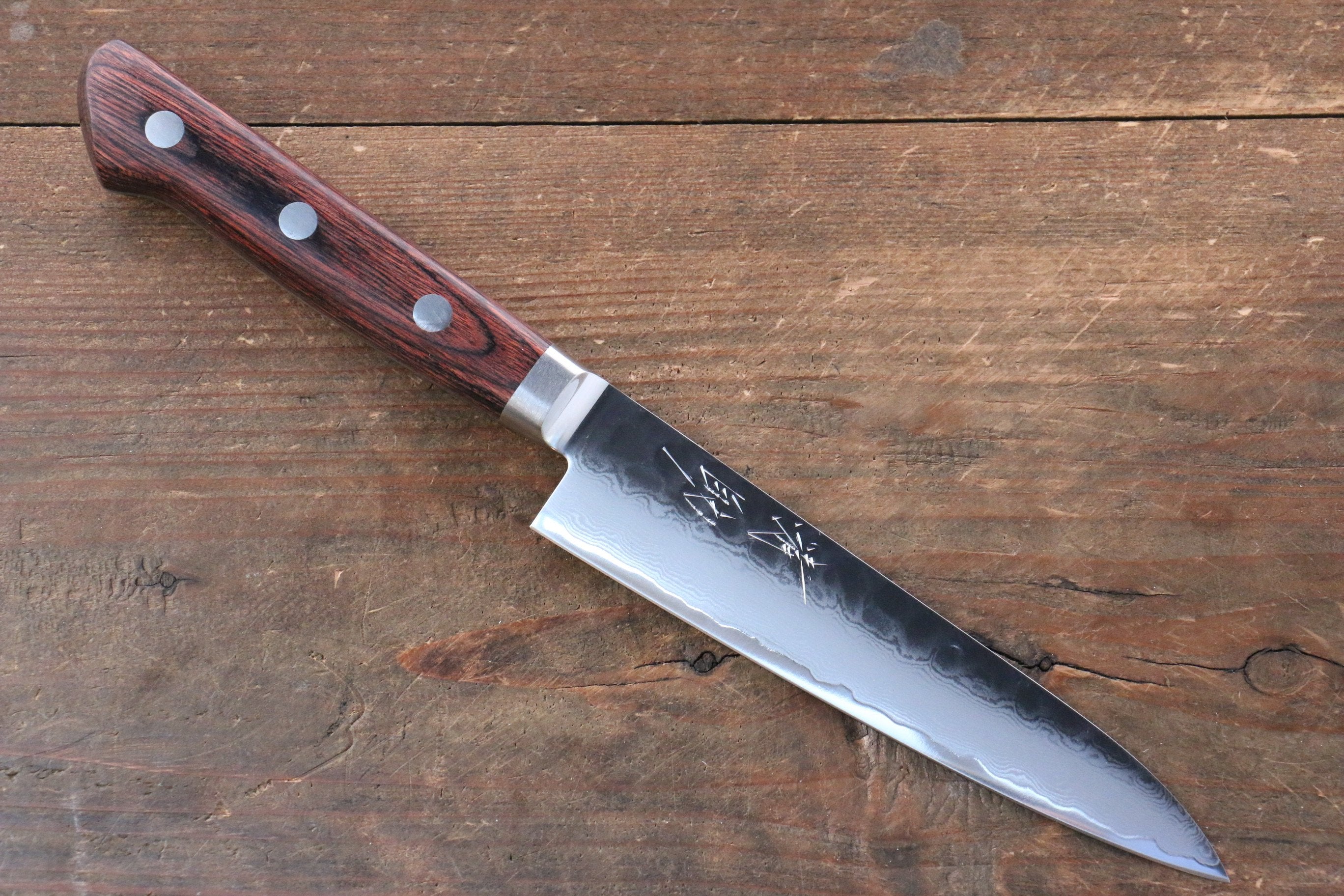 Seisuke VG10 33-Layer Damascus Petty Utility Knife 135mm with Mahogany Handle & Sheath - Perfect for Kitchen, Camping, and Outdoor Cooking