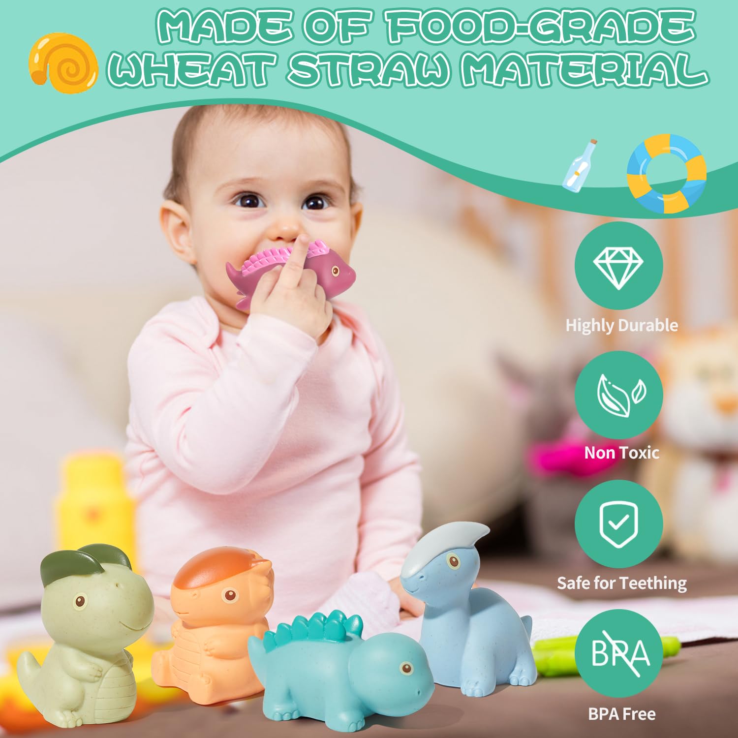 Non-Toxic Dinosaur Bath Toys 9 Pack - Safe Floating Pool Toys for Babies 6-12 Months & Toddlers 1-3 Years | Mold-Free, No Holes Design | Perfect Birthday Gift for Boys & Girls | Fun Bathtime & Pool Playtime