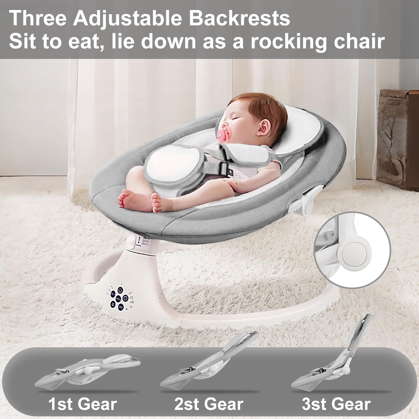 Portable Baby Swing Rocker for Newborns & Toddlers - 5 Speed Adjustable Cradle with 5-Point Safety Harness, Foldable Design for Indoor/Outdoor Use (Gray) - Perfect for Nursery, Travel & Backyard Relaxation