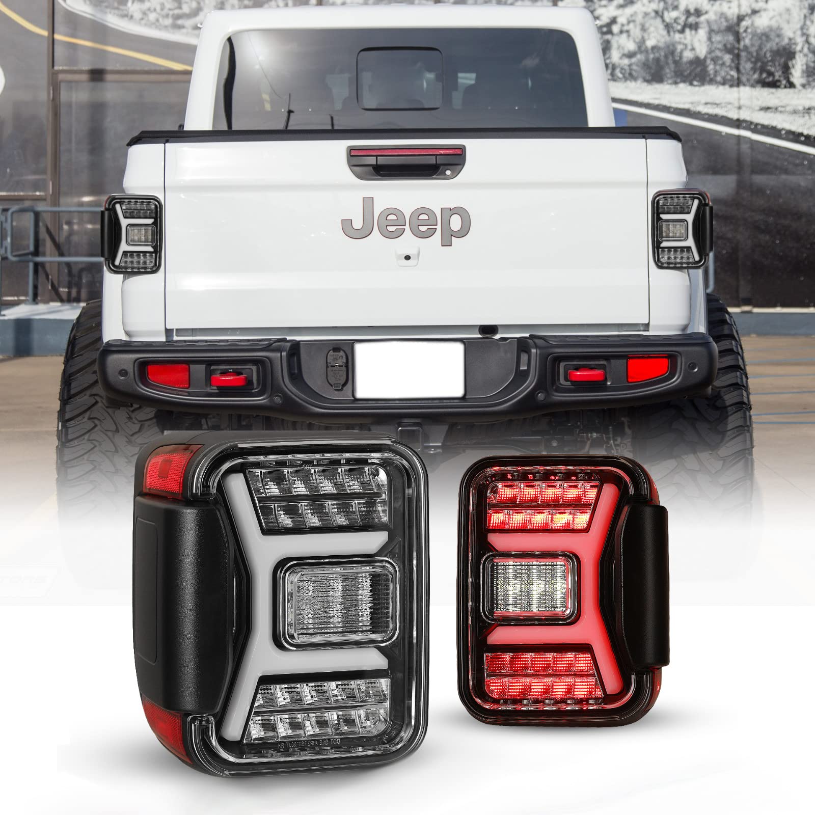 WOLFSTORM LED Tail Lights for 2019-2023 Jeep Gladiator JT - Sequential Turn Signal Tail Light Assembly (Clear Lens) - 1 Pair - Upgrade for Off-Road & Night Driving Safety