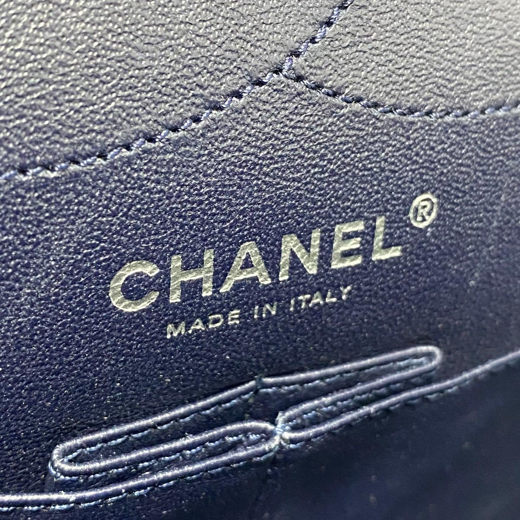 Chanel Navy Crinkled Calfskin 2.55 Reissue 227 Flap Bag - Luxury Designer Handbag for Women, Perfect for Evening Events & Special Occasions