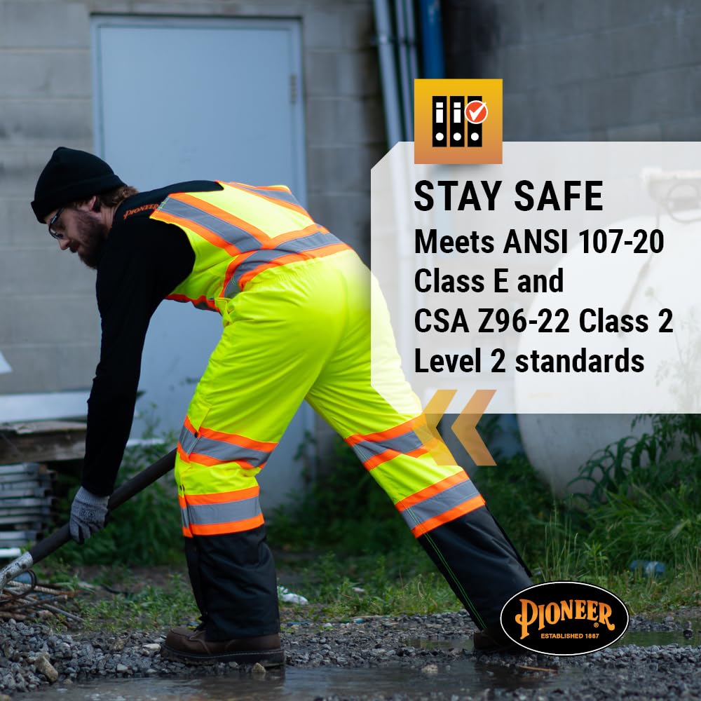 Pioneer High Visibility Waterproof Bib Overalls for Men & Women - Insulated Safety Work Pants with Reflective Strips - Ideal for Construction, Road Work & Outdoor Winter Jobs
