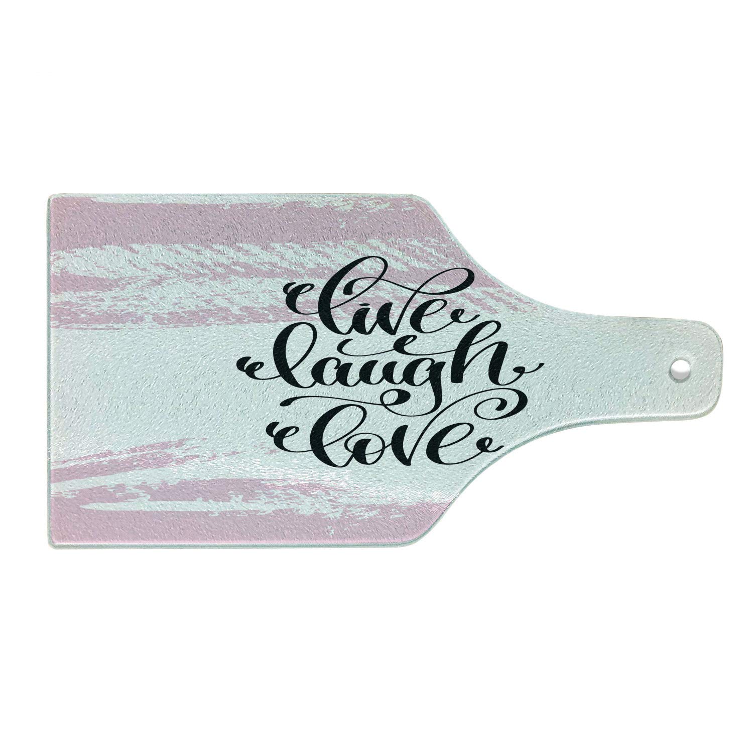 Ambesonne Live Laugh Love Wine Bottle Shaped Cutting Board - Pink Abstract Brush Stroke Design with Inspirational Lettering - Tempered Glass Serving Tray for Kitchen, Charcuterie & Wine Parties - Perfect for Entertaining, Housewarming Gifts & Home Decor