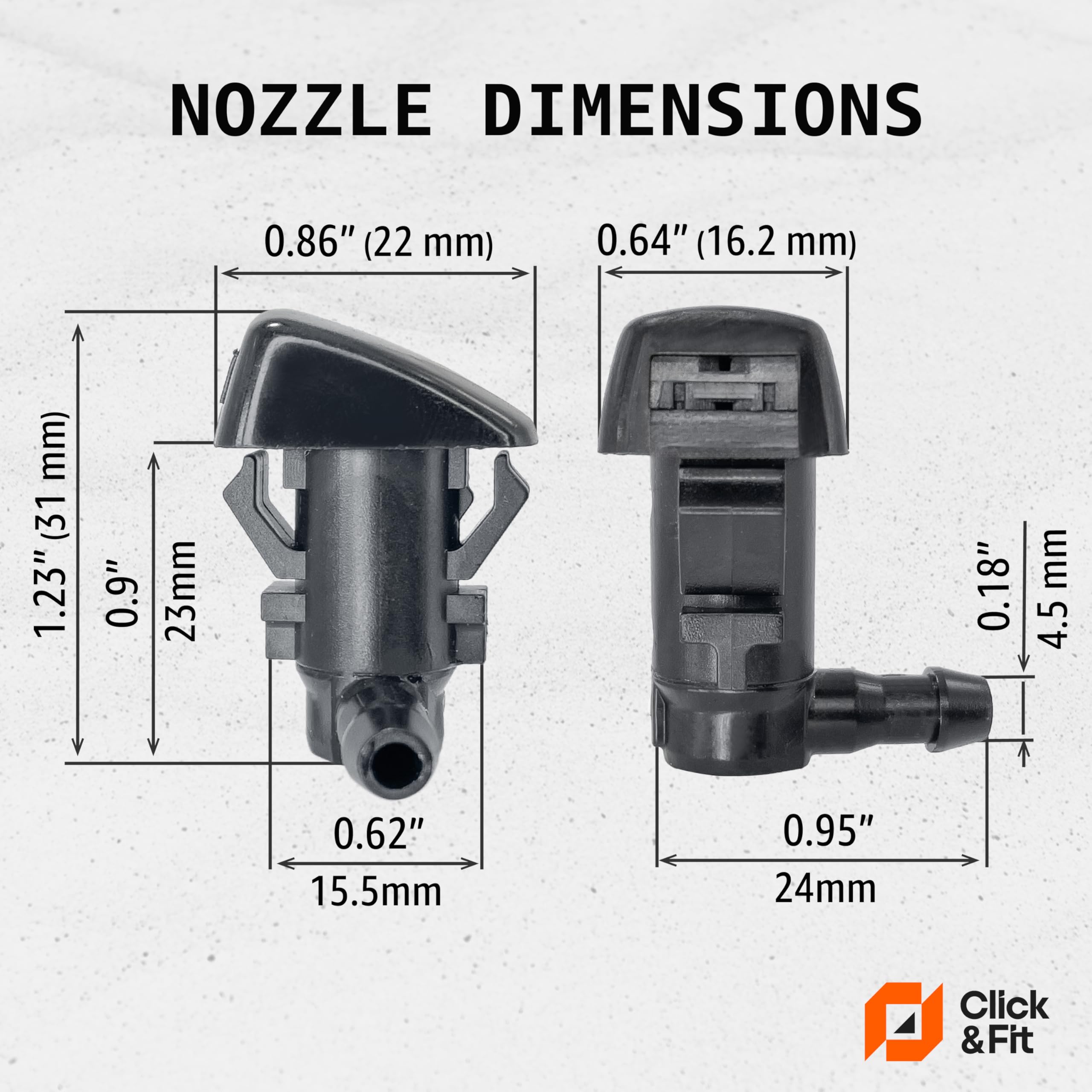 Click&Fit Universal Windshield Washer Nozzles - Compatible with Toyota Tacoma, RAV4 (1995-2005), Camry, Corolla (1988-2002), 4Runner (1996-2002), Celica (1990-1999), Echo (2000-2005) - Direct Replacement for OEM 85381-04030 - Perfect for Clear Windshield Visibility in Rainy Weather