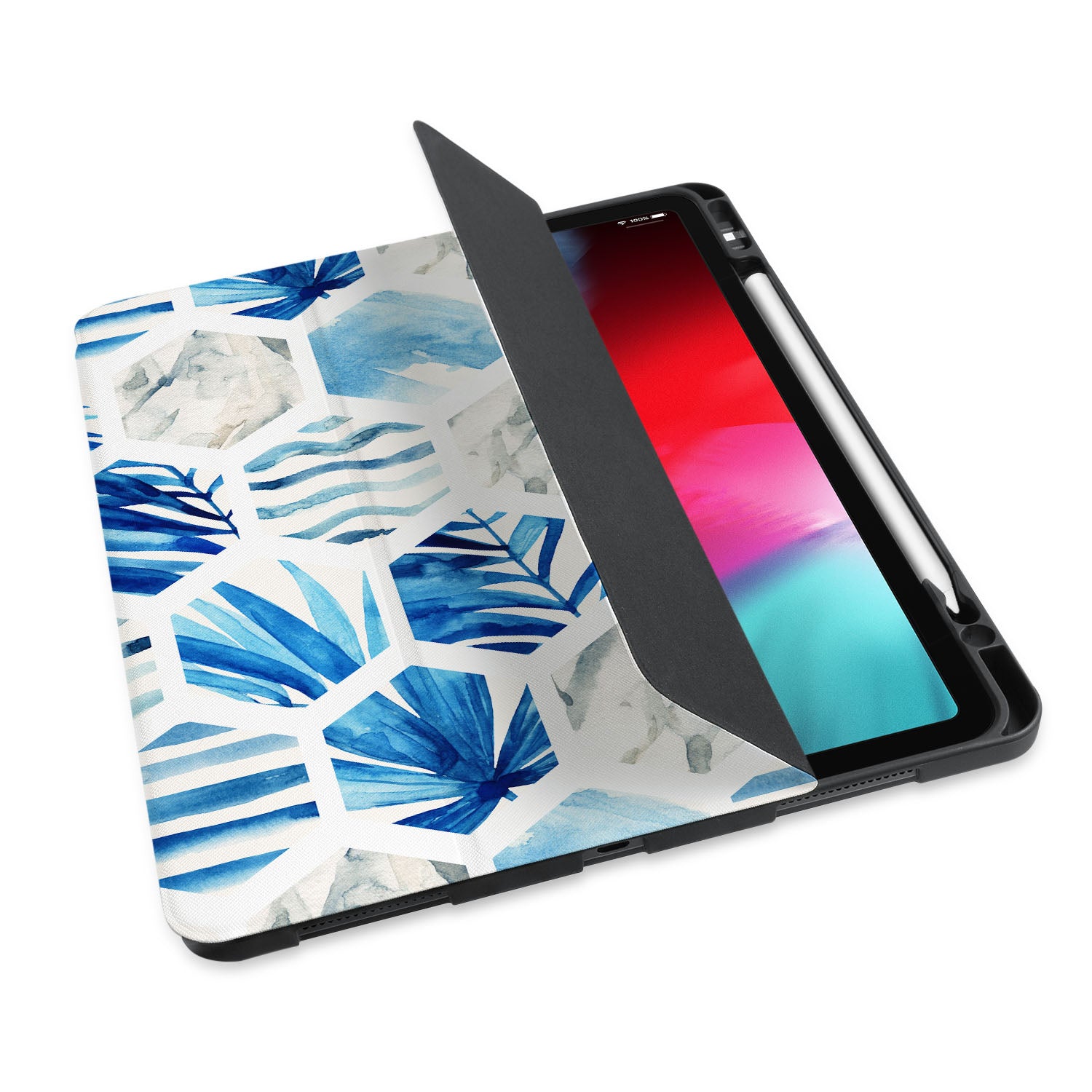 Geometric Flower iPad Trifold Case - Slim Protective Cover for iPad Air/Pro, Auto Sleep/Wake, Multiple Viewing Angles - Perfect for Work, Travel & Home Use