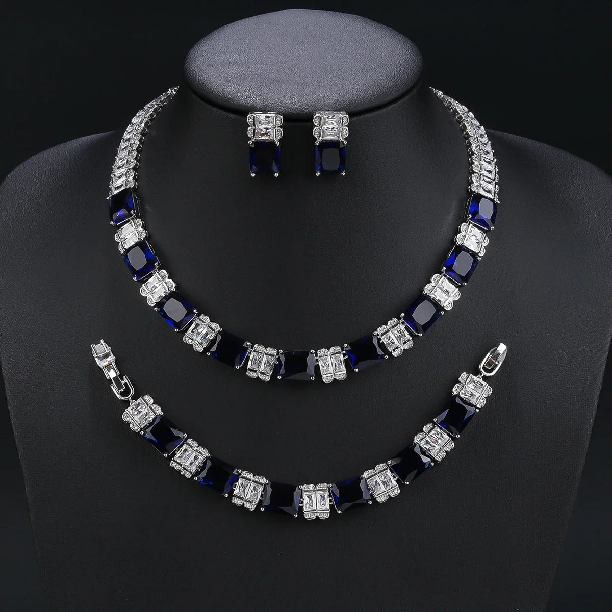 Elegant Cubic Zirconia Jewelry Set - Necklace, Earrings & Bracelet in 4 Colors | Bridal Wedding Jewelry | Perfect for Weddings, Parties and Special Occasions