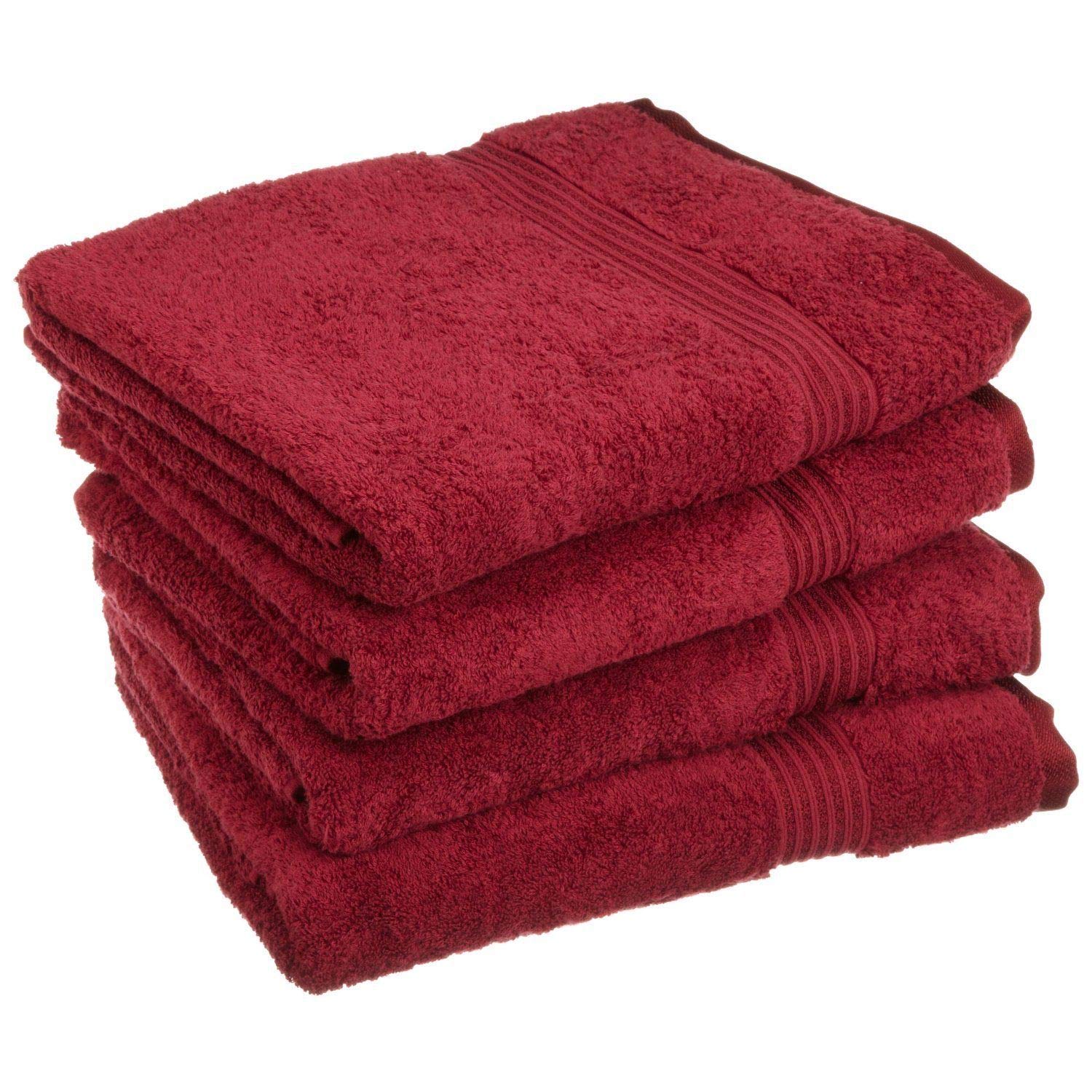 Premium 100% Long Staple Cotton 4-Piece Bath Towel Set - Ultra Soft, Absorbent & Hypoallergenic - Machine Washable - Burgundy - Perfect for Spa, Bathroom & Luxury Hotel Use