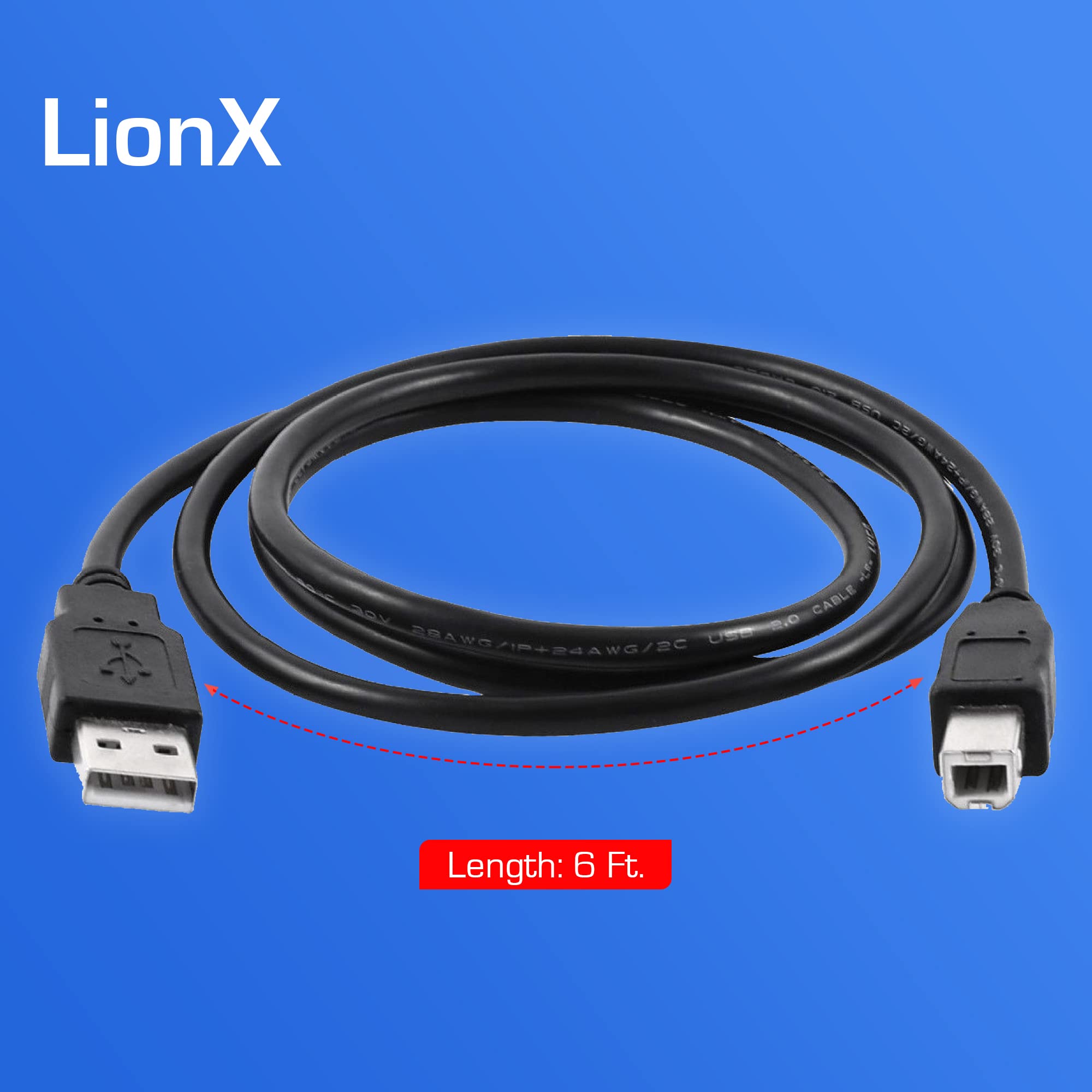 LIONX 6ft USB 2.0 Printer Cable A to B - High-Speed USB Cable for HP, Canon, Epson, Brother Printers - Perfect for Home Office, Small Business & School Printing Needs
