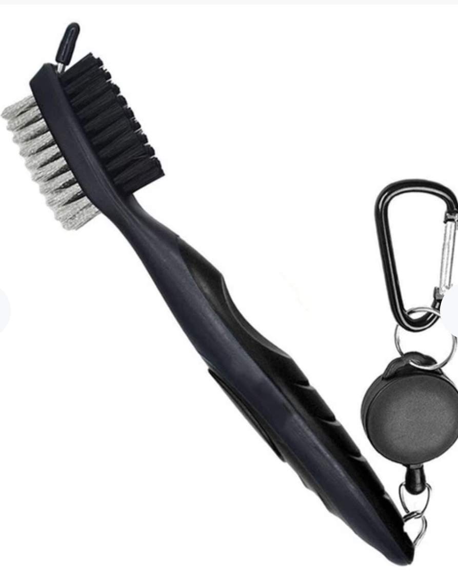 Metz Golf Co Retractable Golf Club Brush & Groove Cleaner with Carabiner Clip - Easy Attachment to Golf Bag for On-Course Cleaning & Maintenance