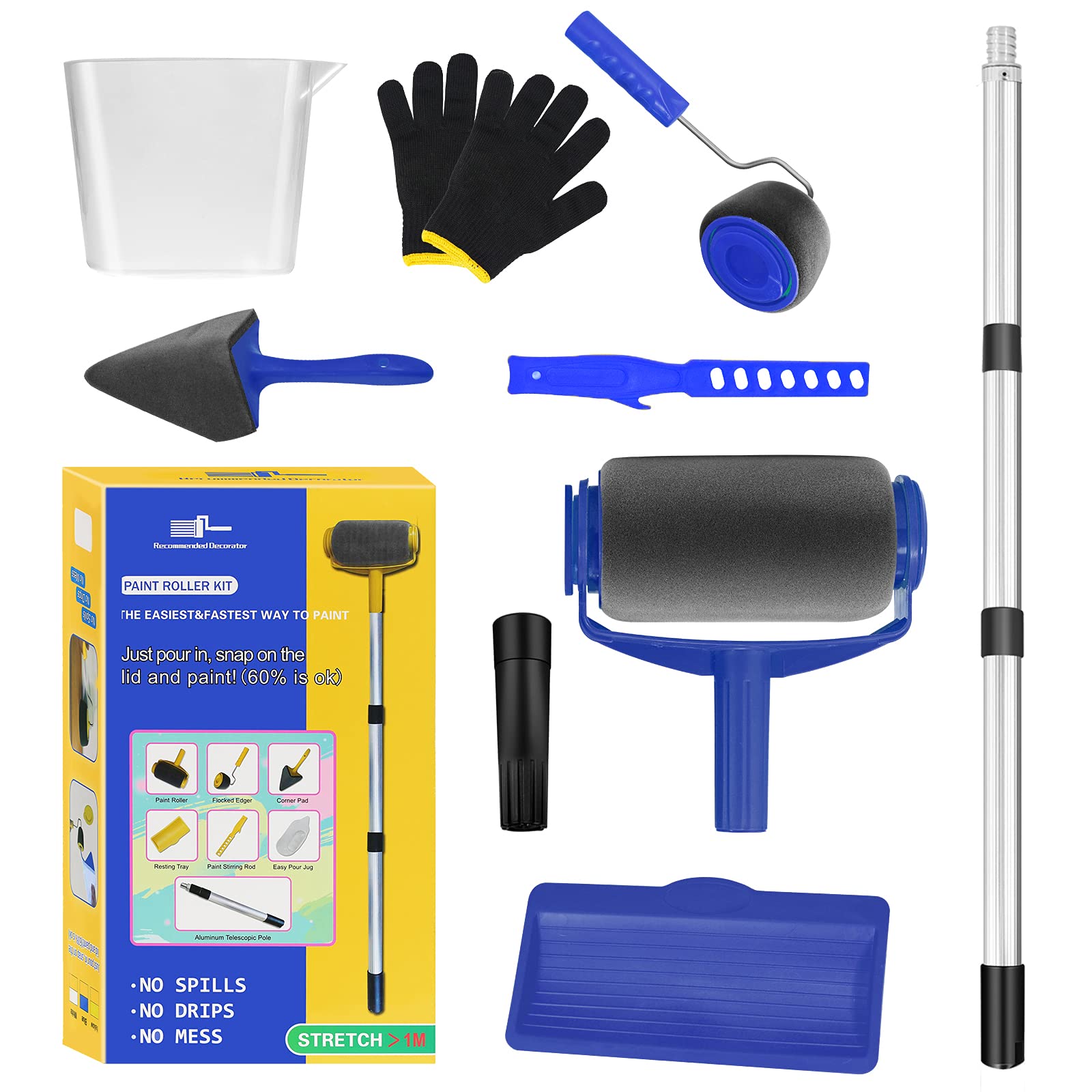 Premium Paint Roller Kit for Walls & Ceilings - 9-Piece Painting Supplies Set with Extension Pole, Edger Tool & Telescoping Handle - Ideal for Home Improvement, DIY Projects & Professional Use (Blue)