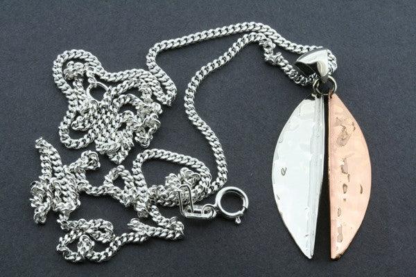 Large Angled Silver/Copper Pendant Necklace with 60cm Link Chain - Elegant Jewelry for Women, Perfect for Parties, Weddings & Everyday Wear