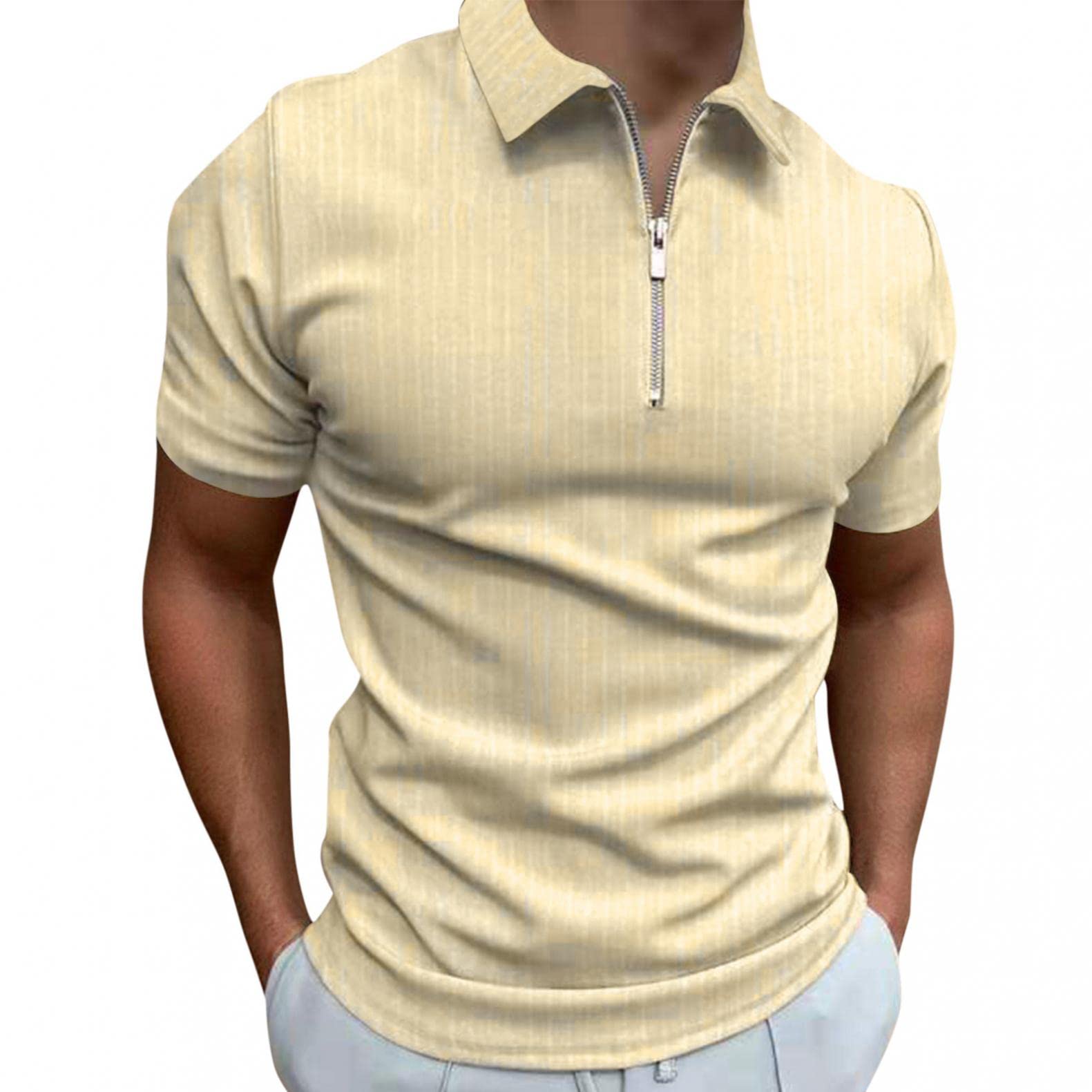 Sertiohcv Men's Slim Fit Short Sleeve Polo Shirts - Casual Zipper Lapel Striped Print T-Shirts for Golf & Sports | Breathable Comfort for Work, Travel & Outdoor Activities