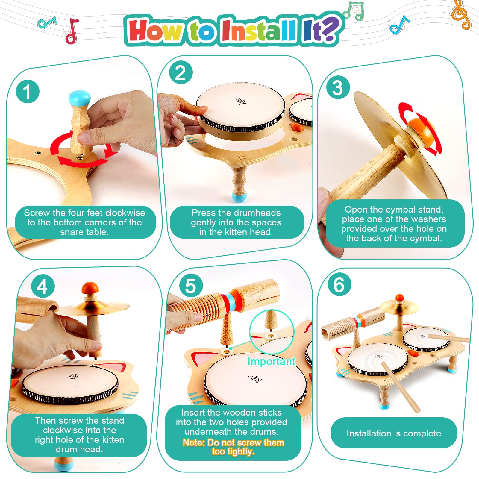 Oathx Kids Drum Set - All-in-One Montessori Musical Instruments for Toddlers, Natural Wooden Sensory Toys for Babies - Perfect Birthday Gift for Girls & Boys | Ideal for Early Learning, Playtime & Music Exploration