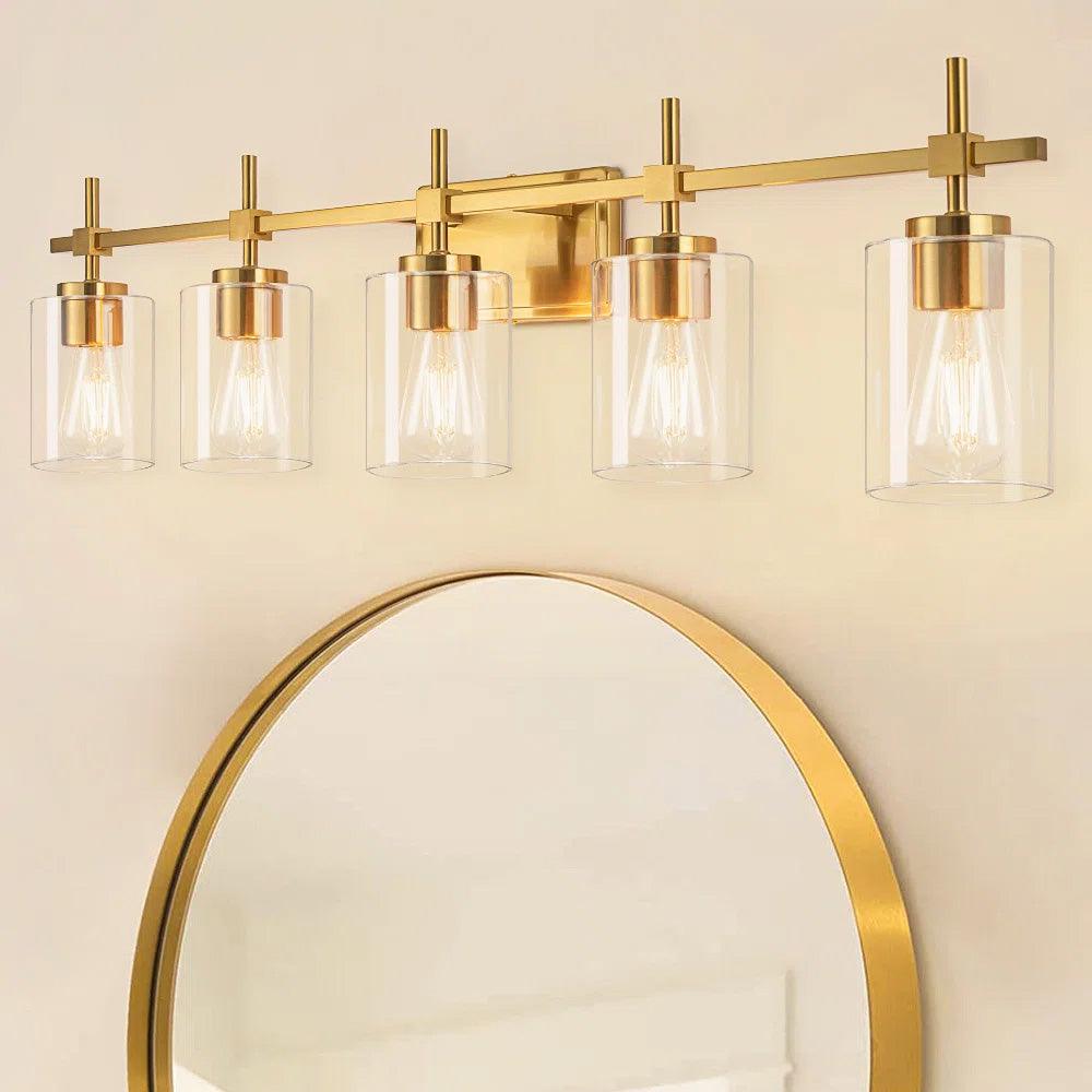 Jasper Modern Clear Glass 5-Light Bathroom Vanity Light Fixture - Perfect for Bathroom, Powder Room, and Dressing Area Lighting