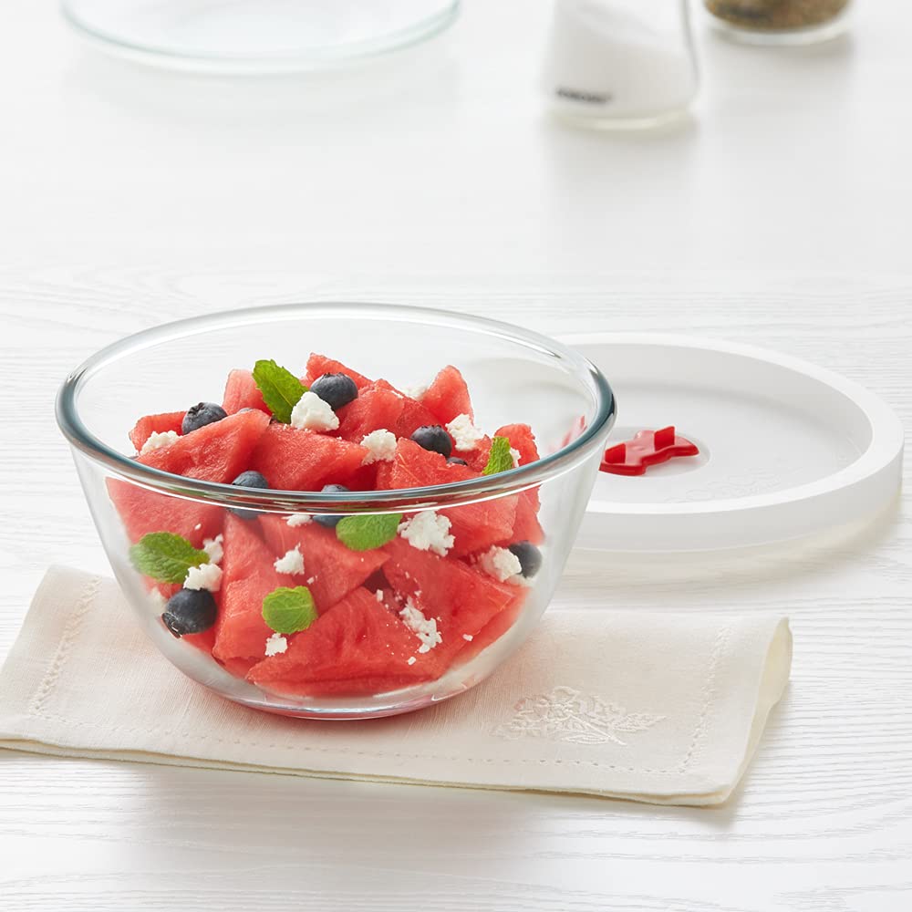 Borosil 350ml Borosilicate Glass Mixing Bowl with White Lid - Microwave & Dishwasher Safe Kitchen Bowl for Baking, Salad, Pasta, Dough | Perfect for Meal Prep, Cooking & Serving | Durable Transparent Glass Bowl for Home & Restaurant Use
