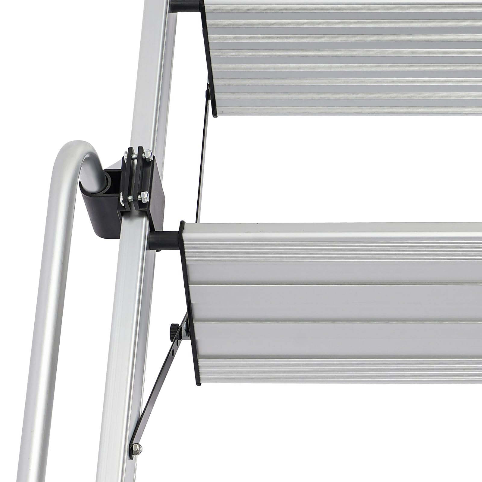 4-Step Aluminum RV Bunk Bed Ladder with Adjustable Handrail & Non-Slip Rubber Feet - Heavy Duty Loft Ladder for Campers, Trailers, Tiny Homes & Kids Bunk Beds (Silver)