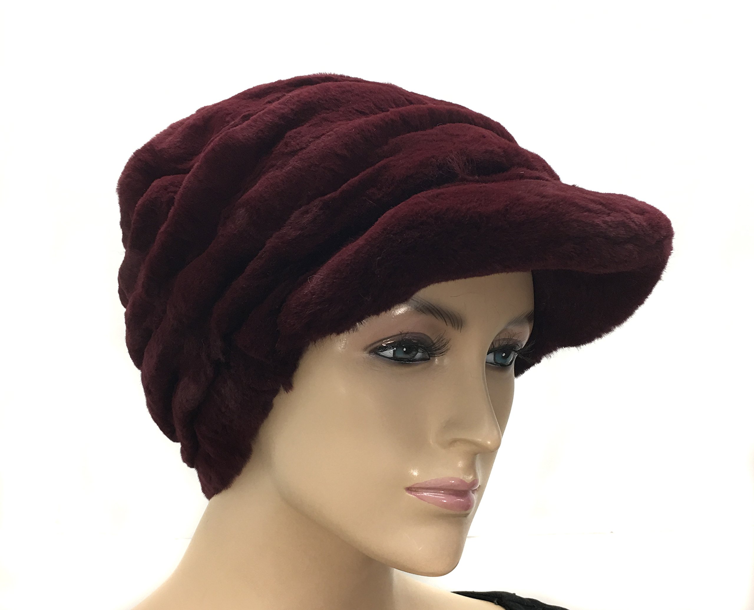 Luxury Women's Wine Rex Rabbit Fur Winter Hat - Soft & Warm Fashion Accessory for Cold Weather, Outdoor Activities & Stylish Outfits