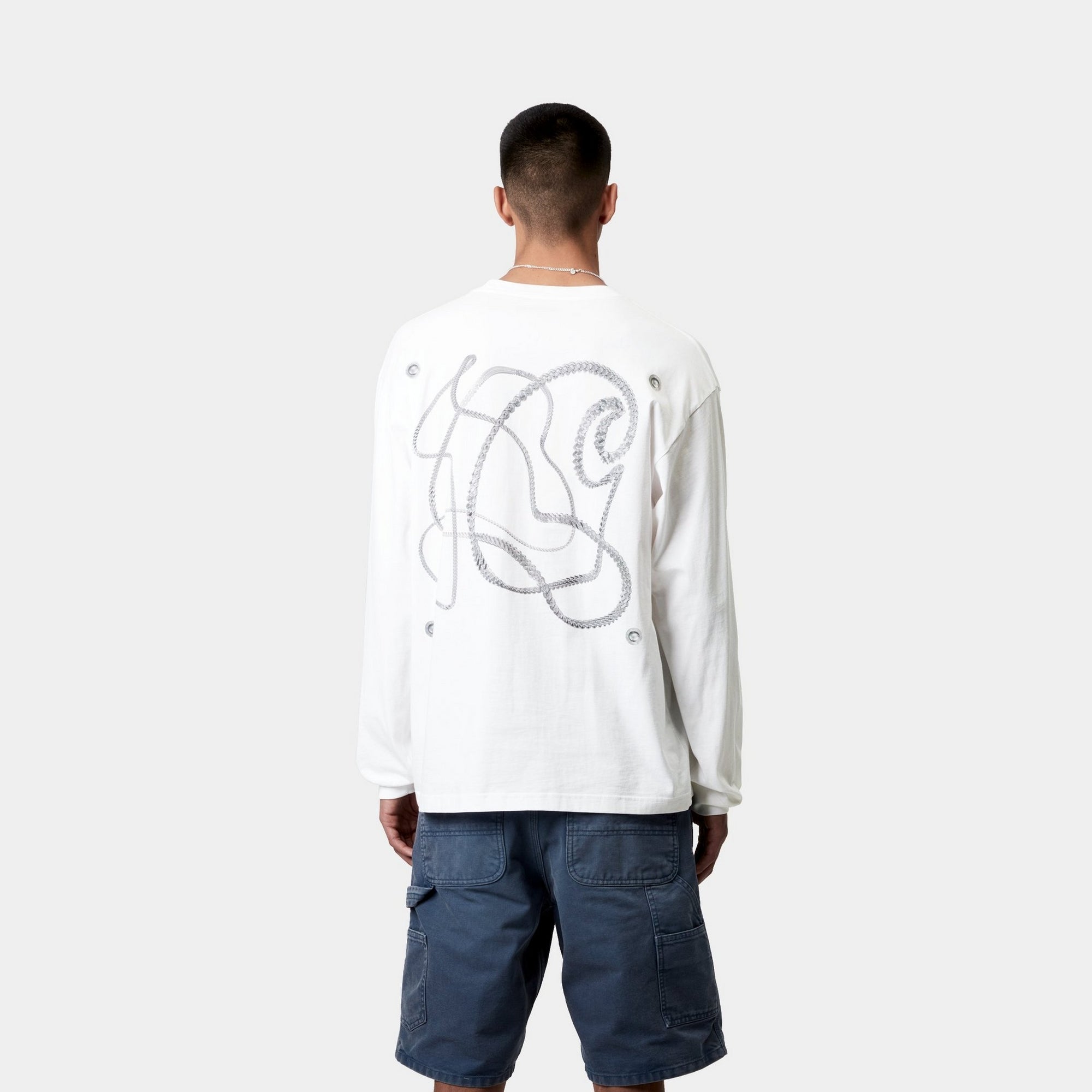 Chain Link Long Sleeve T-Shirt for Men & Women | White & Silver Colors | Casual Streetwear, Layering, and Everyday Outfits
