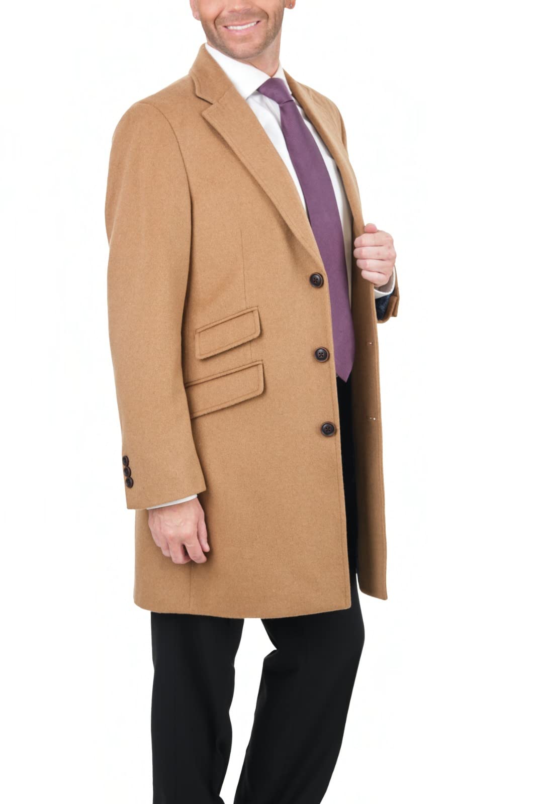 Premium Men's Wool Cashmere Blend Single-Breasted Overcoat - Camel Tan 3/4 Length Winter Top Coat for Business & Formal Occasions | Office Wear, Weddings & Cold Weather Fashion