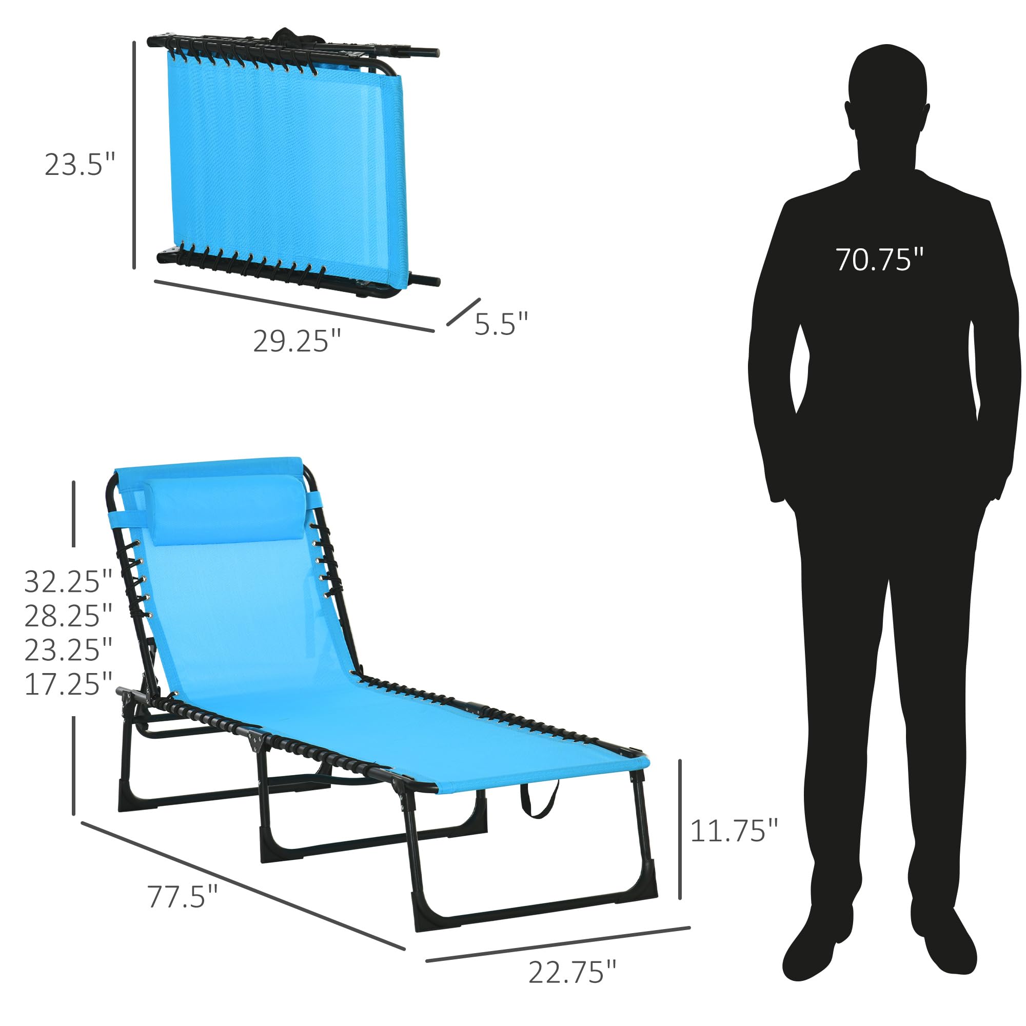 Outsunny Folding Chaise Lounge Chair - 4-Position Reclining Patio Sun Lounger with Breathable Mesh Seat | Perfect for Beach, Poolside, Backyard & Outdoor Relaxation | Blue