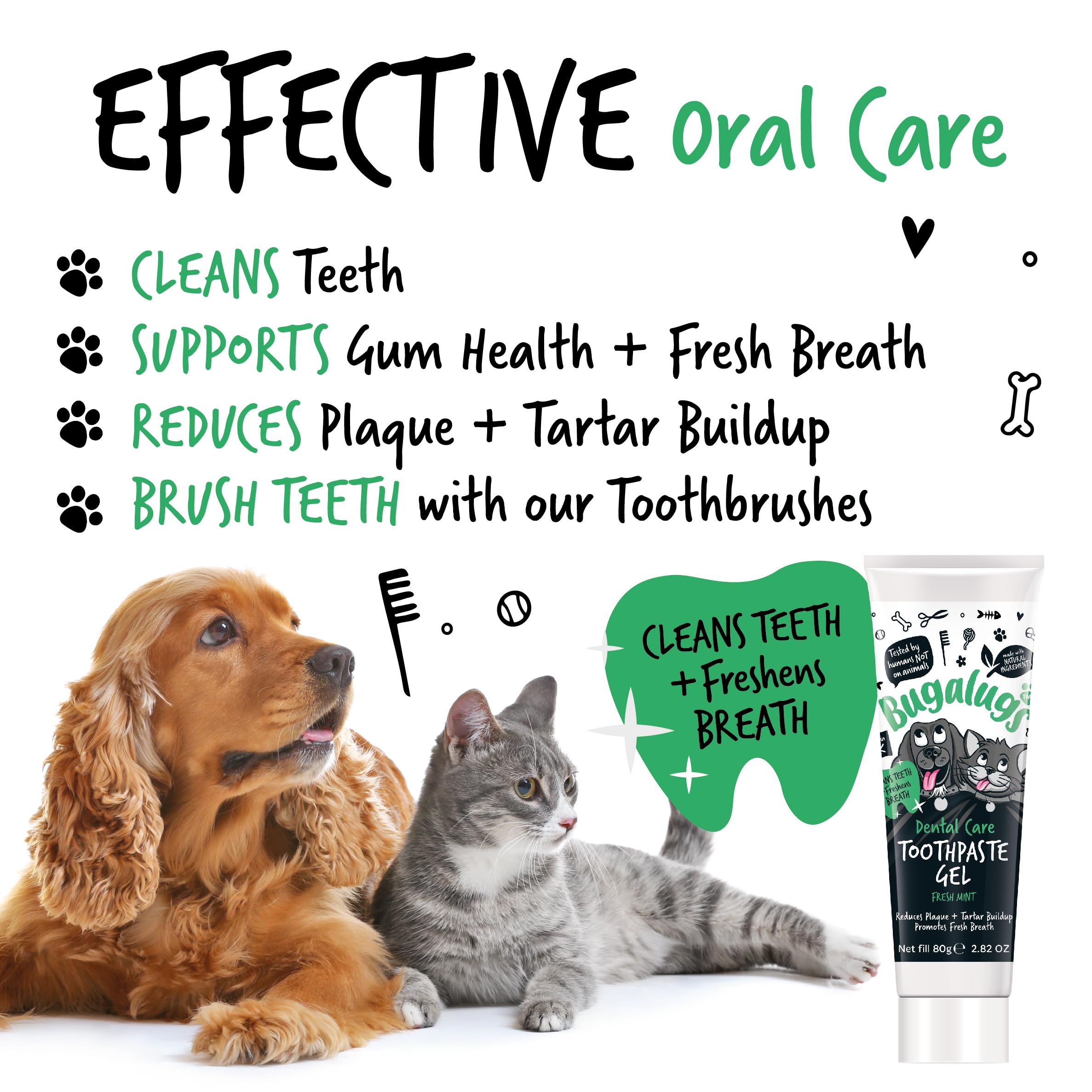 Bugalugs Dog Toothpaste Gel - Mint Flavored Dental Care for Dogs & Cats, Plaque Remover & Breath Freshener | Safe for Daily Use with Bugalugs Toothbrush – Perfect for Home Pet Oral Hygiene Routine