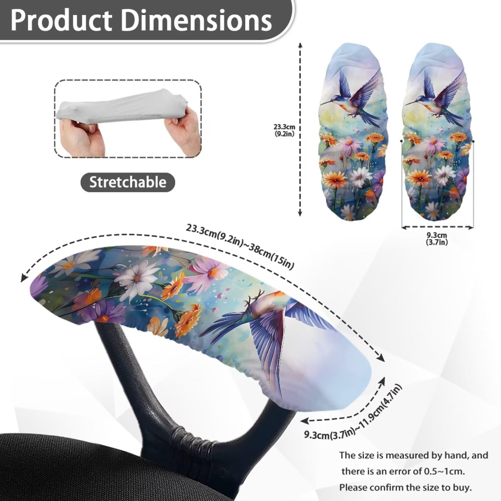 2 Pack Floral Hummingbird Armrest Covers - Soft Office Chair Arm Pads for Desk & Gaming Chairs, Purple Aesthetic Armrest Protectors (Home Office, Workstation, PC Gaming Setup)