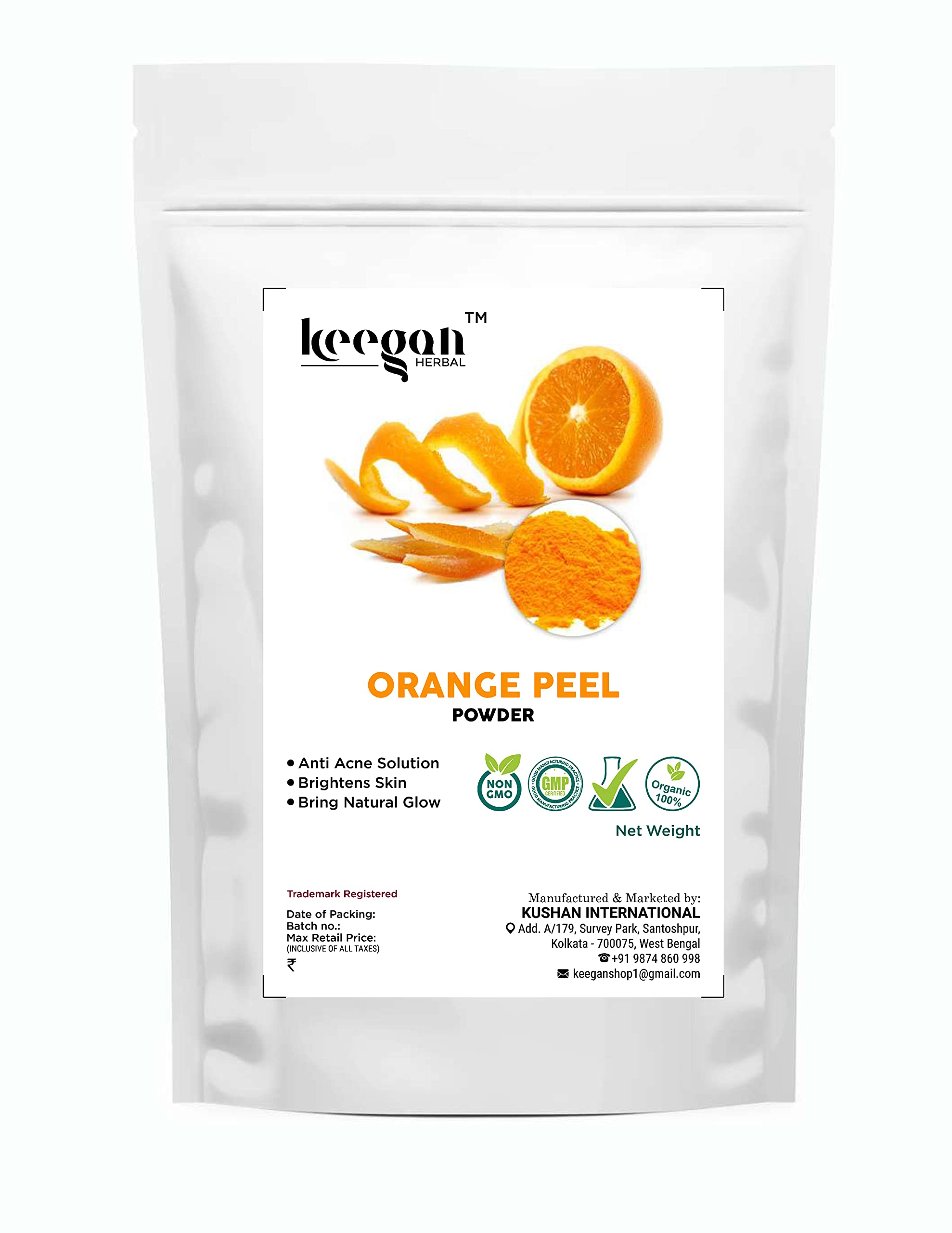 Keegan Herbal Natural Orange Peel Powder for Face & Skin Care - 100g Pouch | Tan Removal, Glow Boost, Acne Treatment | DIY Face Mask & Spa Day Essential