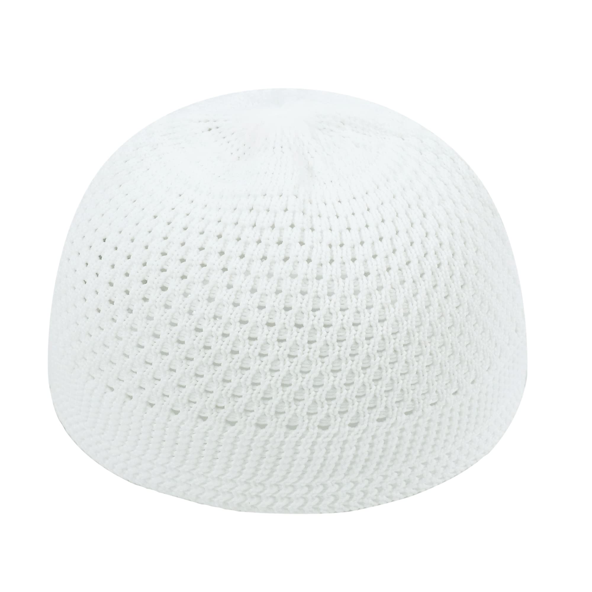 White Open-Weave Nylon Stretchy Kufi Hat - Breathable Skull Cap Beanie for Men & Women - Perfect for Prayer, Sports & Outdoor Activities