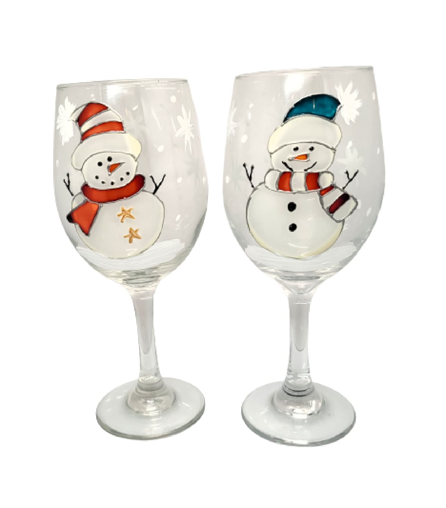 Hand-Painted Snowman Holiday Wine Glasses Set of 2 - Christmas Party Decor, Winter Dinnerware, Festive Gift for Wine Lovers
