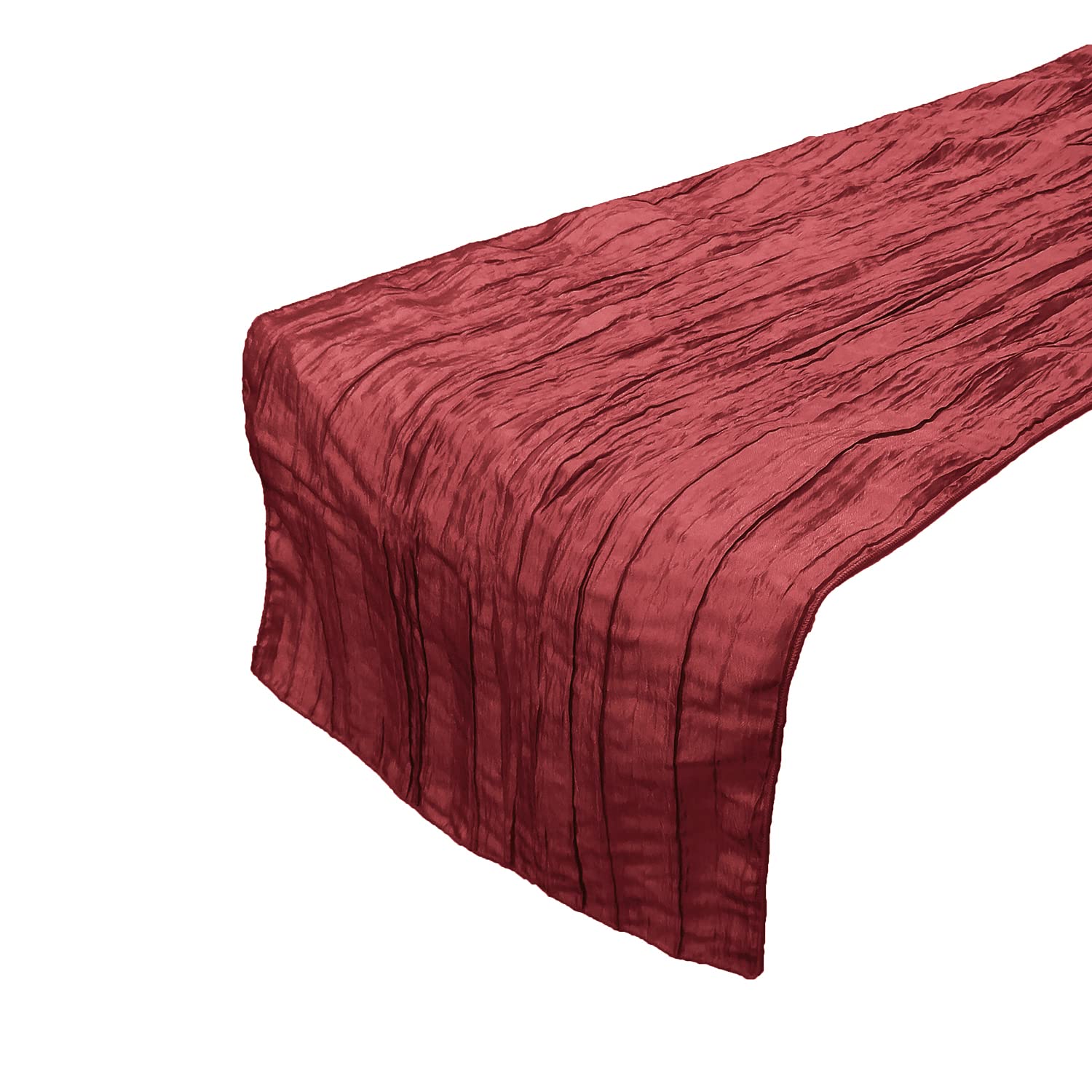 Crinkle Crushed Taffeta Table Runner 12x72 Inch - Elegant Burgundy Table Decor for Kitchen, Dining Room, Wedding, Party & Picnic - Wrinkle-Resistant Fabric for Home & Event Decoration