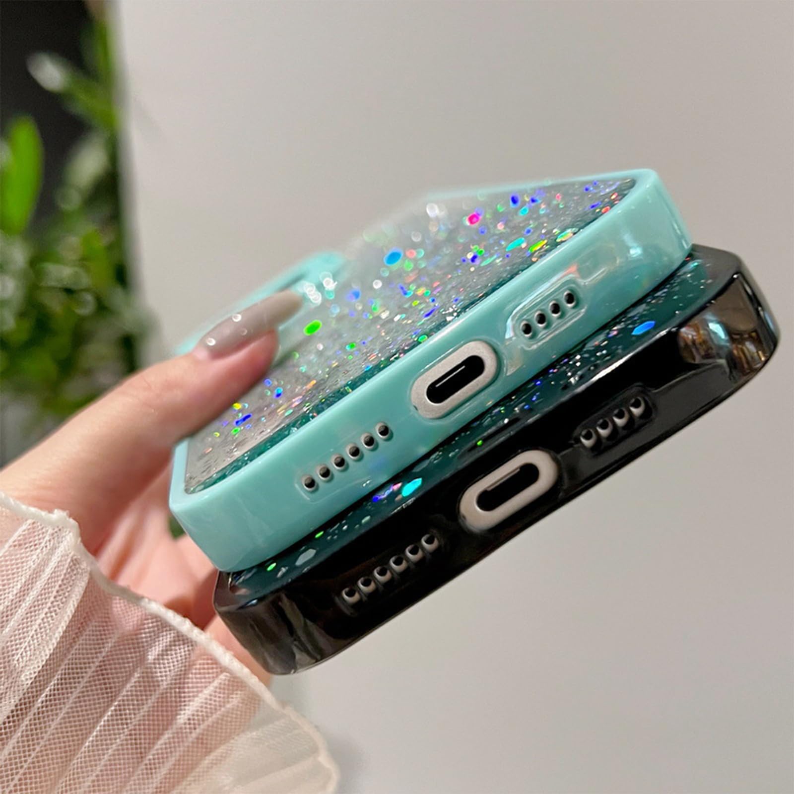 Sparkly Glitter Clear Phone Case with Wrist Strap & Kickstand for iPhone 12 Pro Max 6.7 Inch - Soft TPU Protective Cover with Adjustable Hand Grip Loop - Perfect for Workouts, Travel & Everyday Use (Black)