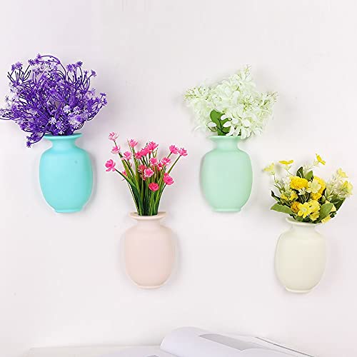 ChezMax Mini Vase 4-Piece Set - Removable Wall-Mounted Hanging Flower Pots for Fridge, Glass, Tile - Reusable Home, Office, Bathroom & Shop Decor (Blue, Green, Pink, Beige) | Perfect for Small Spaces, Kitchen Decor & Gift Ideas