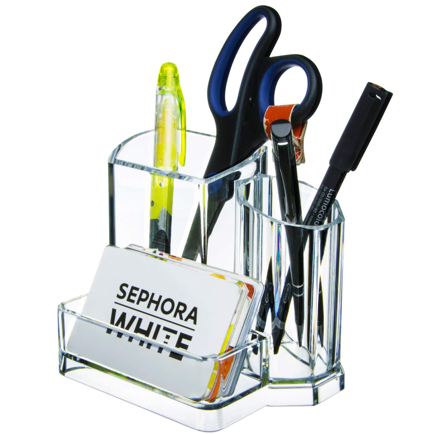 Clear 3-Compartment Bathroom & Office Organizer - Toothbrush Holder, Soap Dispenser, Makeup Brush & Lipstick Storage | Perfect for Vanity, Countertop, and Sink Organization