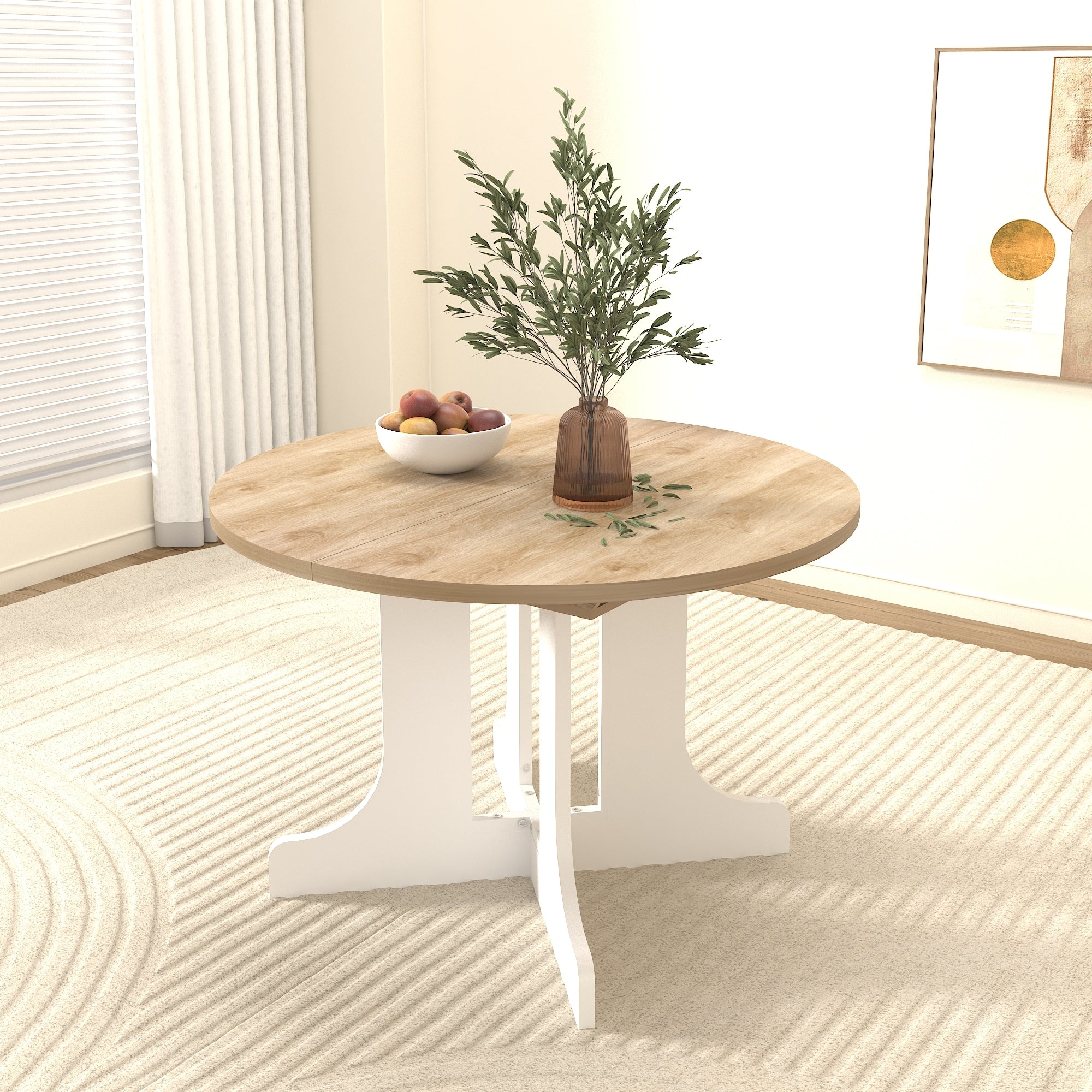 Expandable Farmhouse Dining Table 59x43 Inch Oval Table with Removable Leaf & X-Shaped Trestle Base - Perfect for Kitchen, Dining Room, and Rustic Home Decor (White)